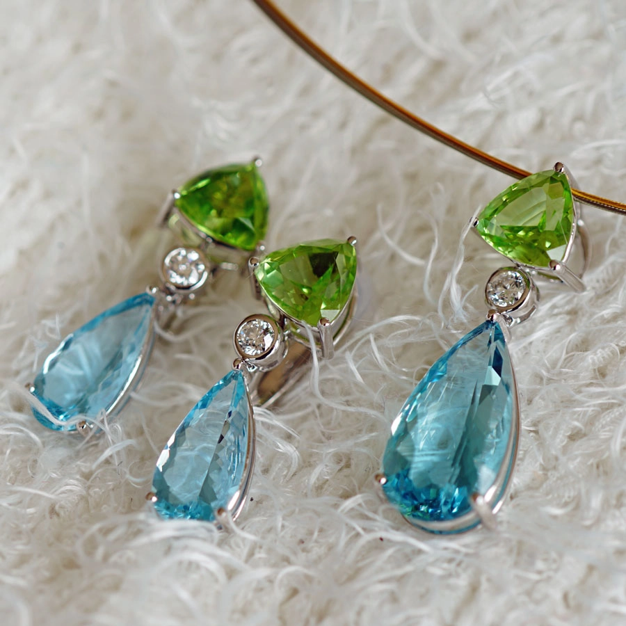 Mint Peridot Aquamarin Brillant Anhänger AAA+ Spitzenqualität Madagaskar 750er Weissgold