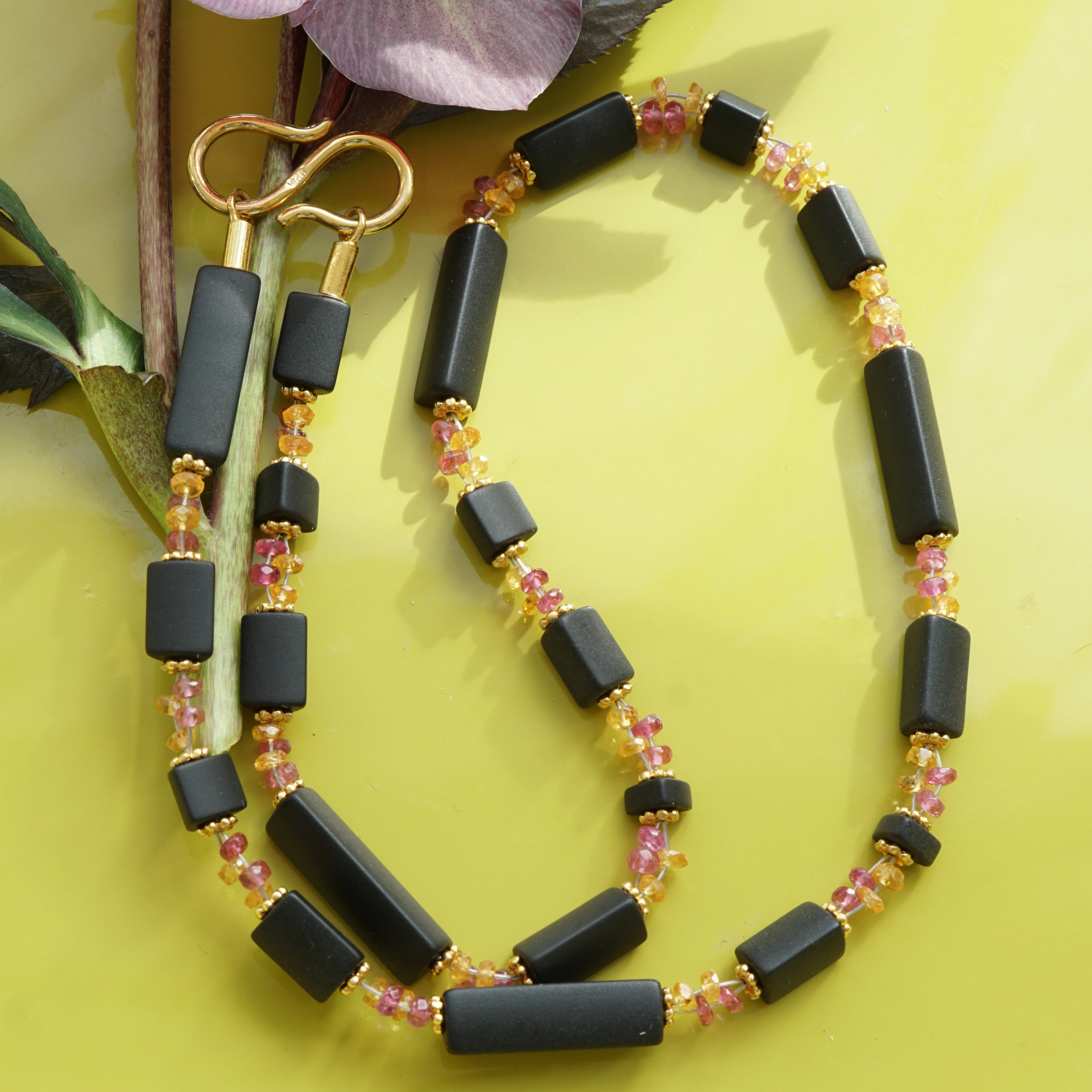 Mandaringranat Turmalin Onxy Kette Silber vergoldet 44,5 cm lang ganz bezaubernd