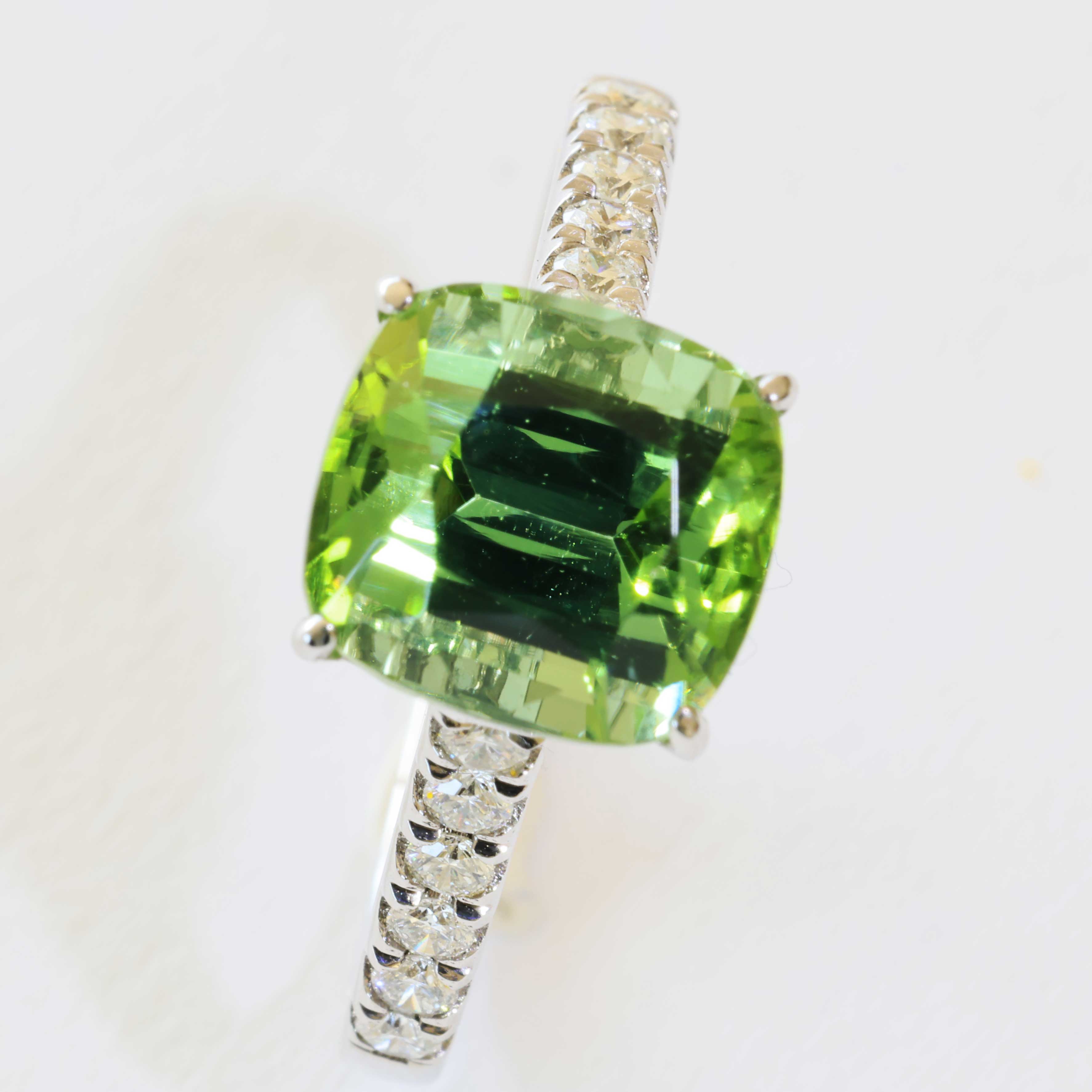 Lagun Grün-Blauer Turmalin Brillant Ring 750er Weissgold 3.90 ct 0.27 ct  Afghanistan Top Qualität
