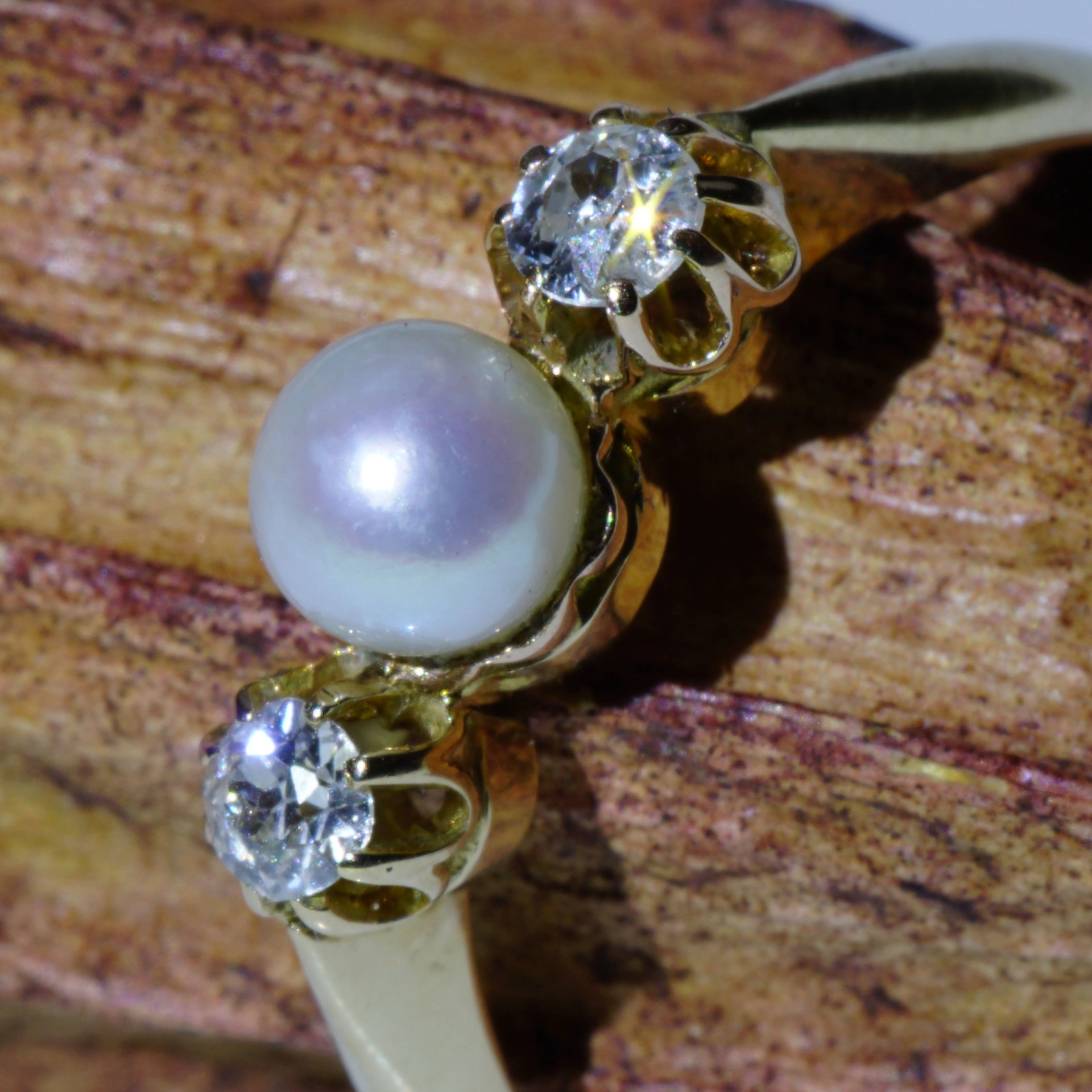 Altschliff Brillant Perl Ring 585er Gelbgold 0.20 ct um 1910