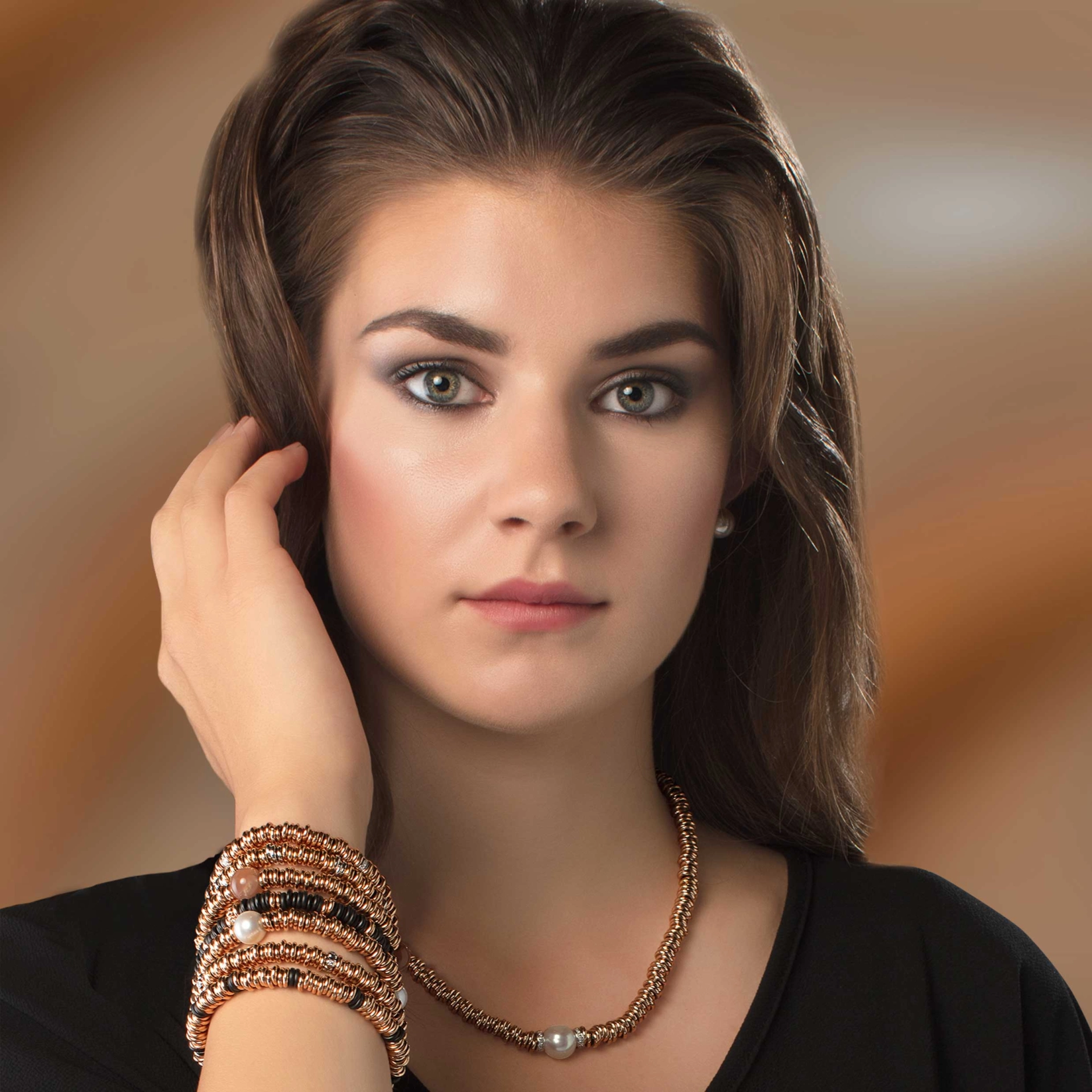 Brillant Armband LOOP Keramik schwarz facettiert 0.33 ct 750 Rosegold von Silhouette Schmuck Bentner