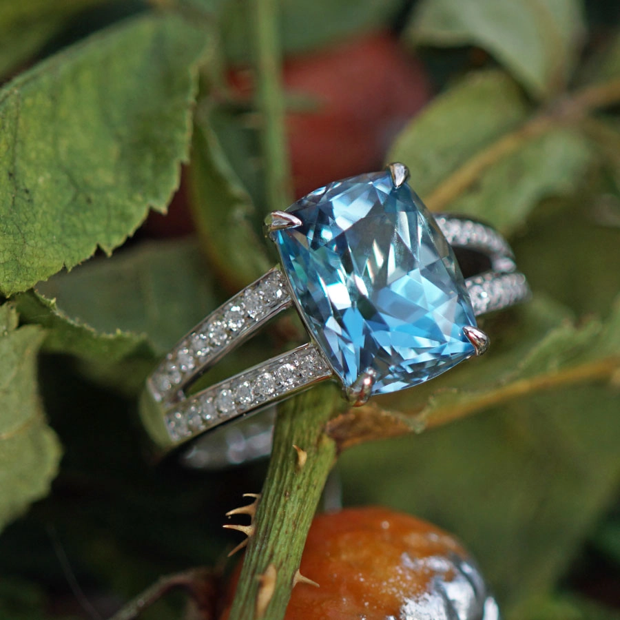 Santa Maria Aquamarin Brillant Ring, 750er-Weißgold-4.33 ct