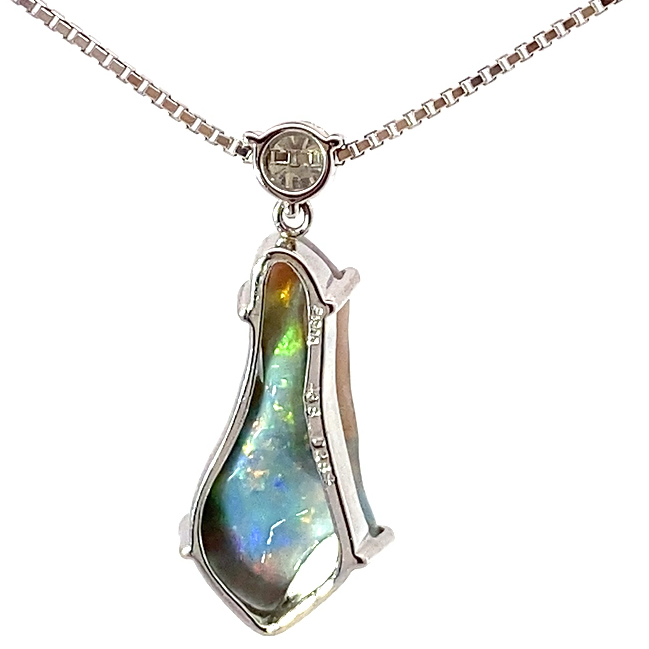 Weisser Voll Opal Brillant Anhänger mit Kette 900er 850er Platin 4.38 ct 0.284 ct Australien