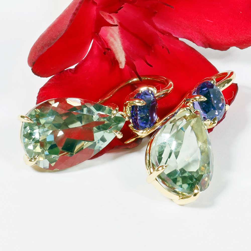 Ohrhänger Tansanit Prasiolith 750er Gelbgold...was für Farben und so attraktiv total 13 carat