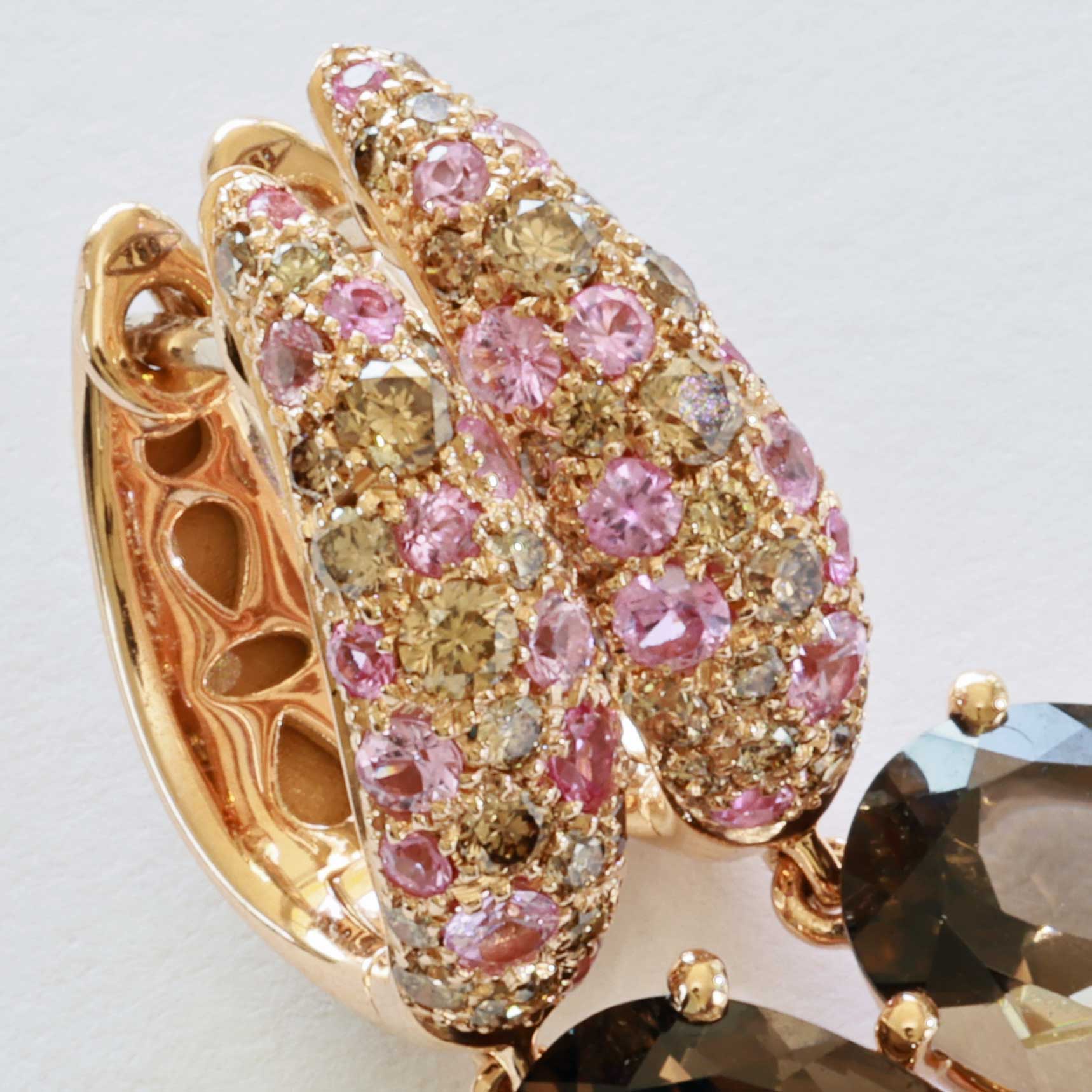 Saphir Rauchquarz Brillant Ohrhänger 750er Rosegold...edle Kombination.. in rosa und mocca 6 ct 0.51 ct 