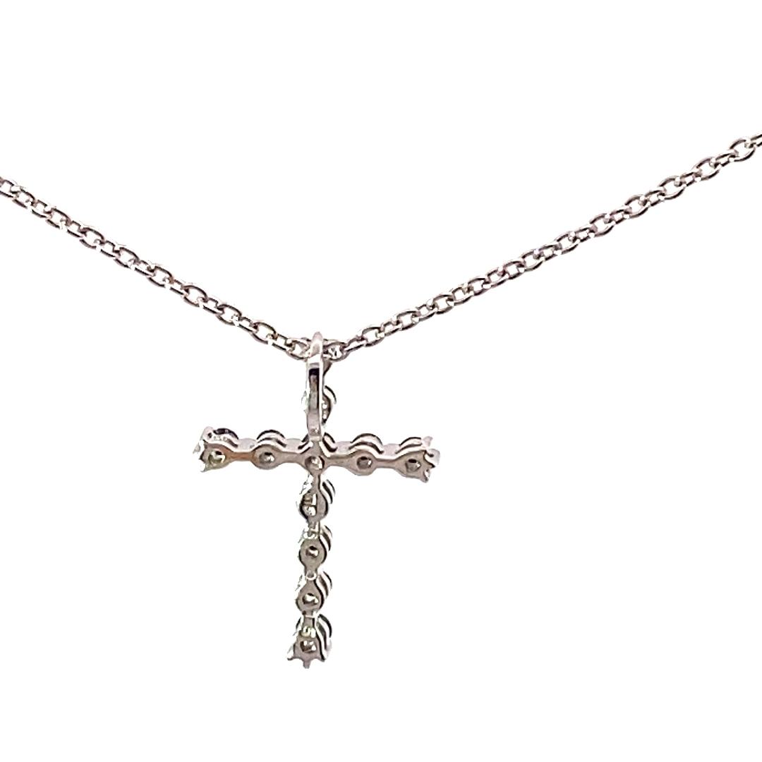 Petit Kreuz Anhänger 750er Weissgold schwarze Diamanten  0.15 ct mit Kette 