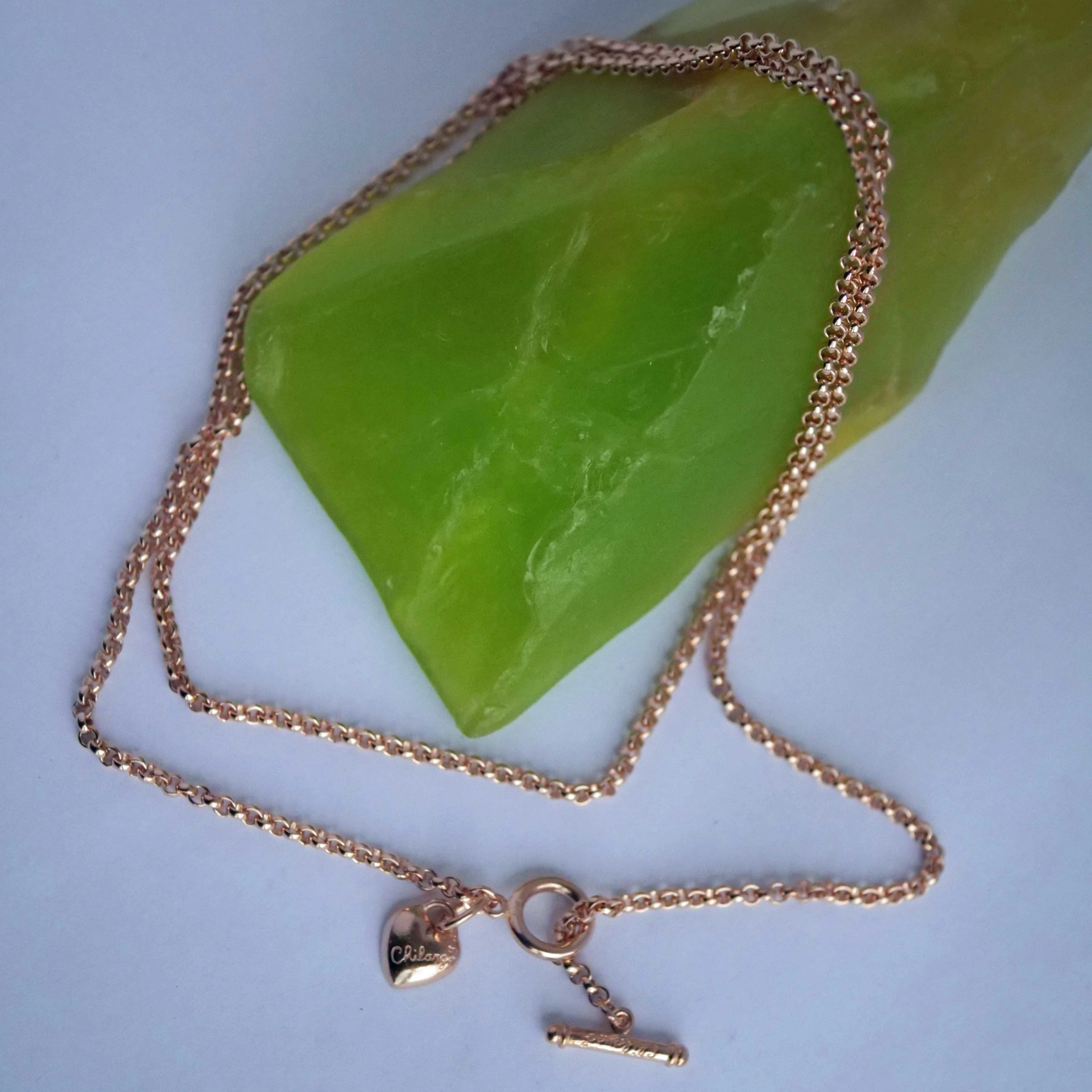 Chilango Rollo Erbskette fine Luxury 85 cm 925er Silber 18kt rosevergoldet 3 mm breit mit Knebel