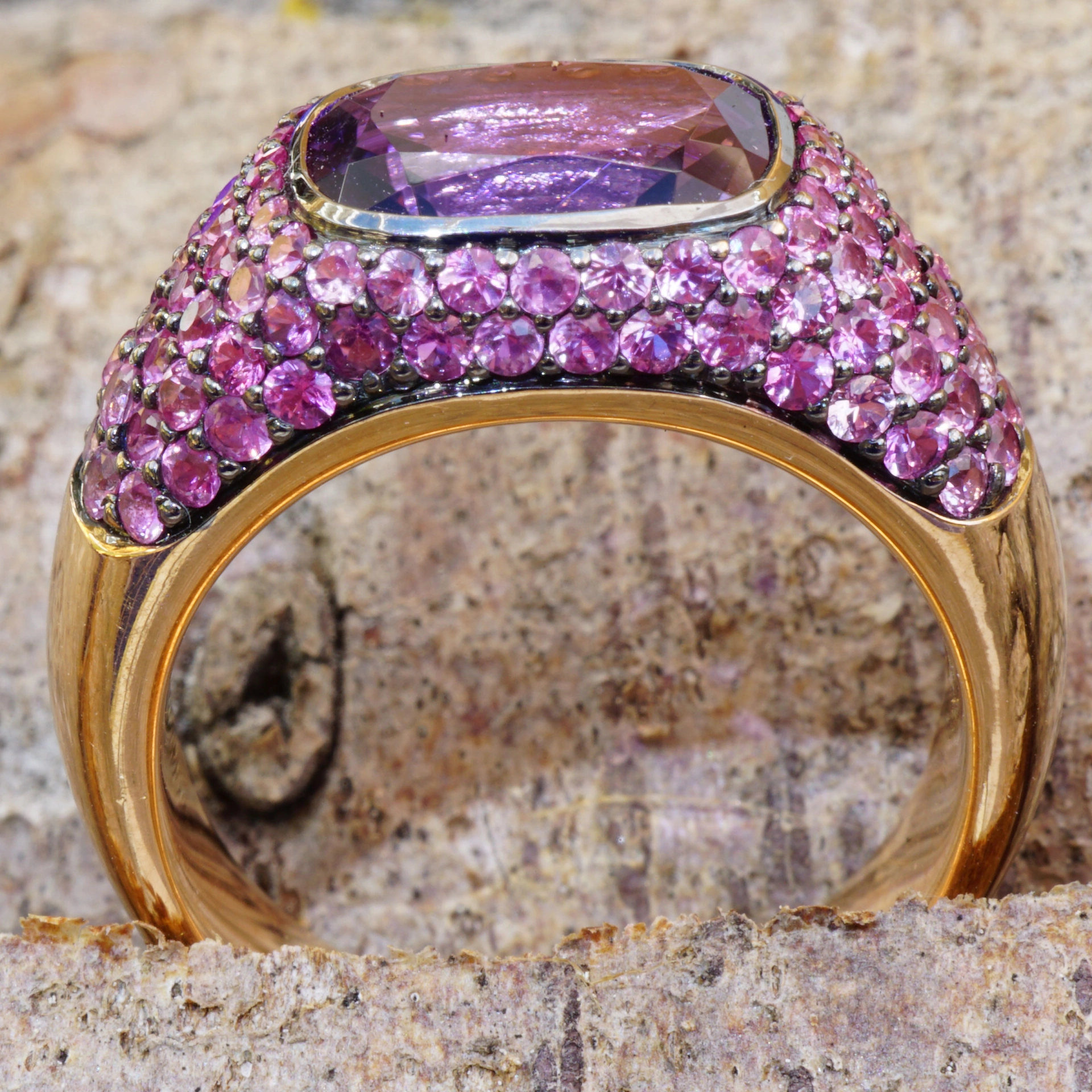 Saphir Amethyst Ring 750er Rosegold...hochwertiger Edelsteinschmuck in aufregenden Farben