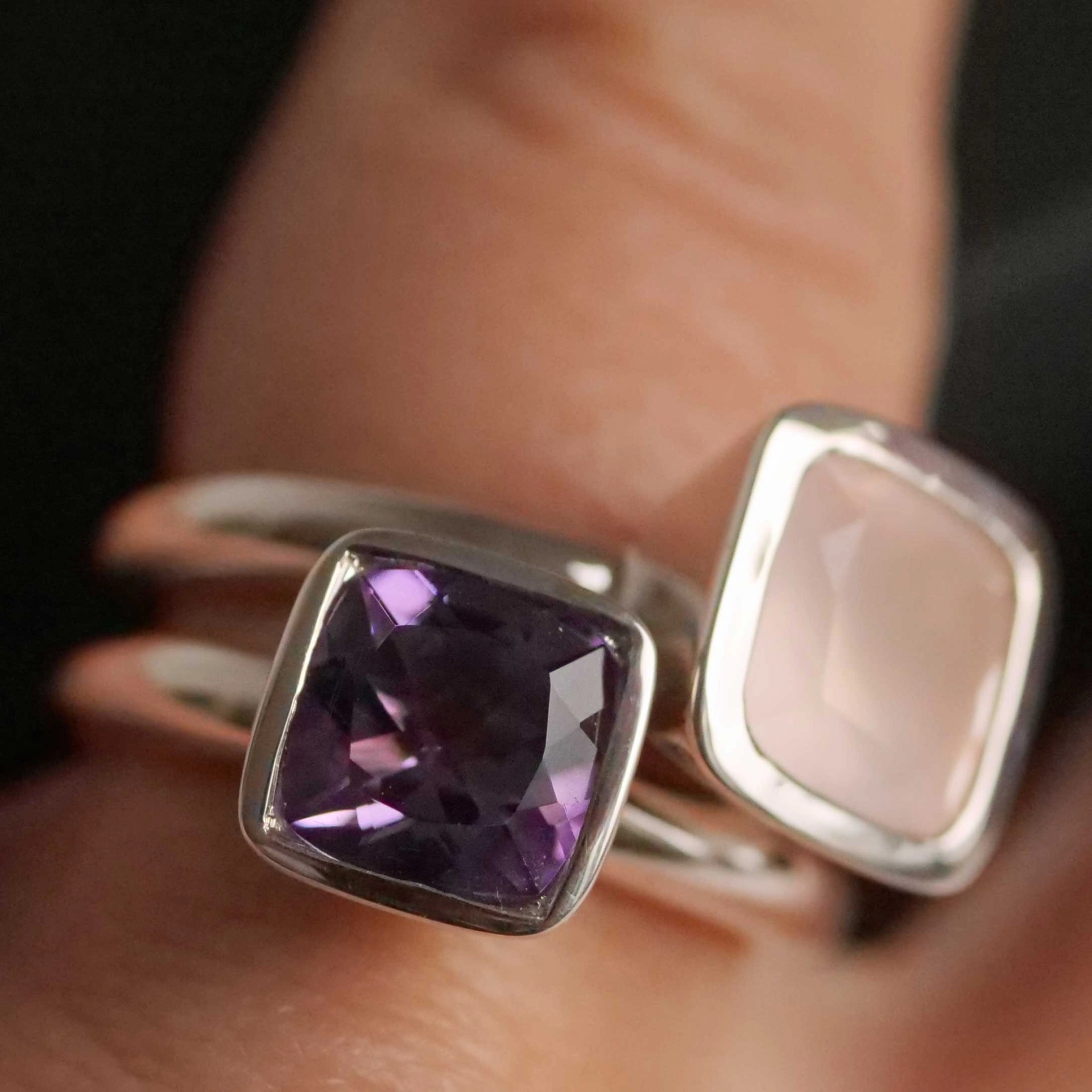 Chilango Ring  Sparkling Stars 2 XL milky Rosenquarz 925er Silber neu mit orig. Etui massiv