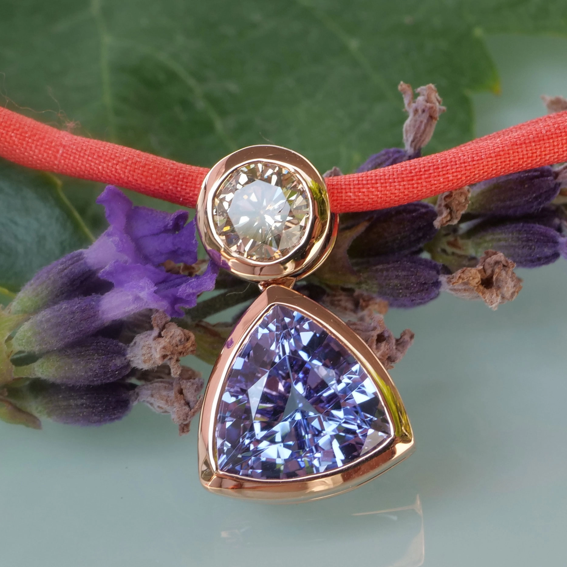 Tansanit Brillant Anhänger 750er Rosegold 0.53 ct 2.36 ct....IGI Zertifikat, edelste Farbenkombi