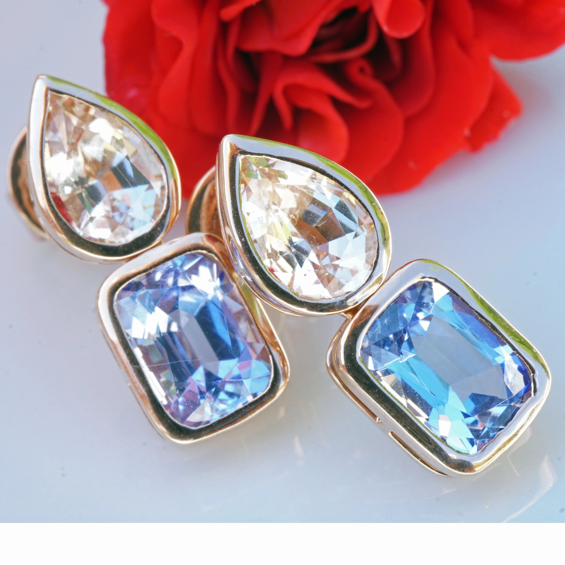 Morganit Tansanit Ohrstecker 750er Rosegold 2 ct 1.32 ct AAA+ hinreissende Farbenkombi..verwöhnen