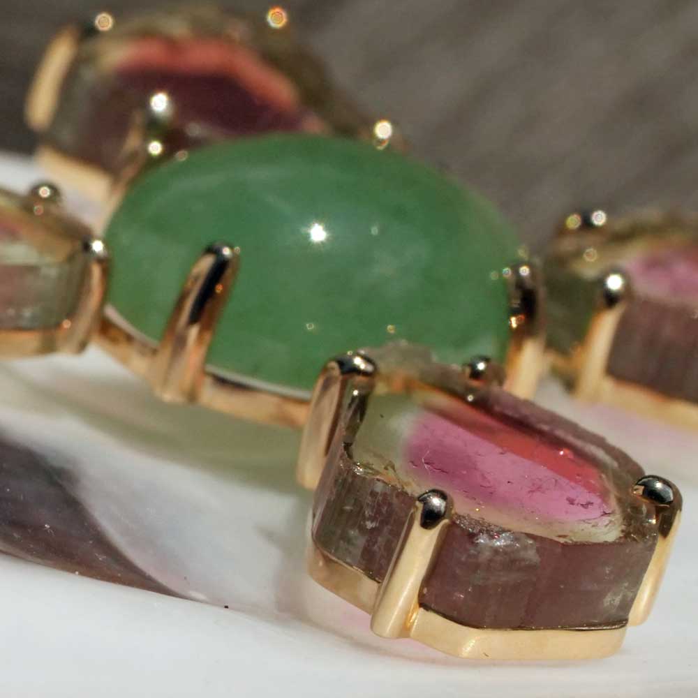 Anhänger Kreuz Wassermelonen Turmalin Jade 585er Gelbgold 10.20 ct 15.29 ct mit Kurzgutachten