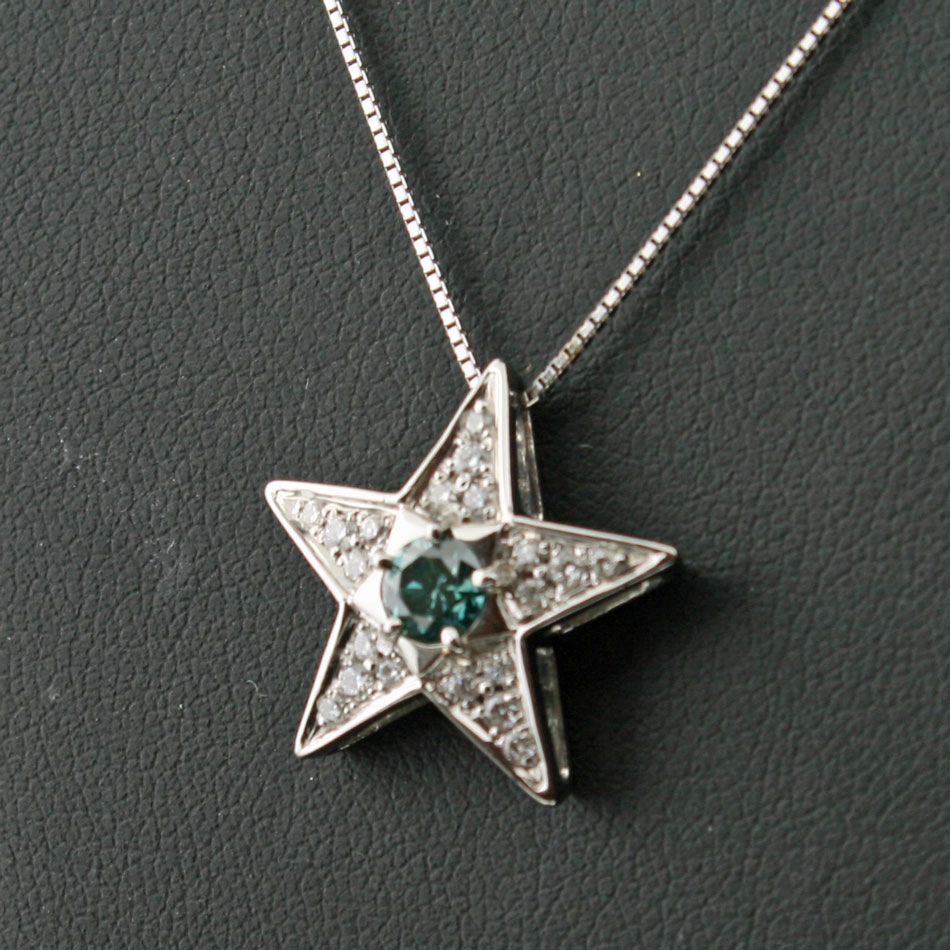 Diamant-Anhänger mit Kette-blau-weiß-900er-Platin