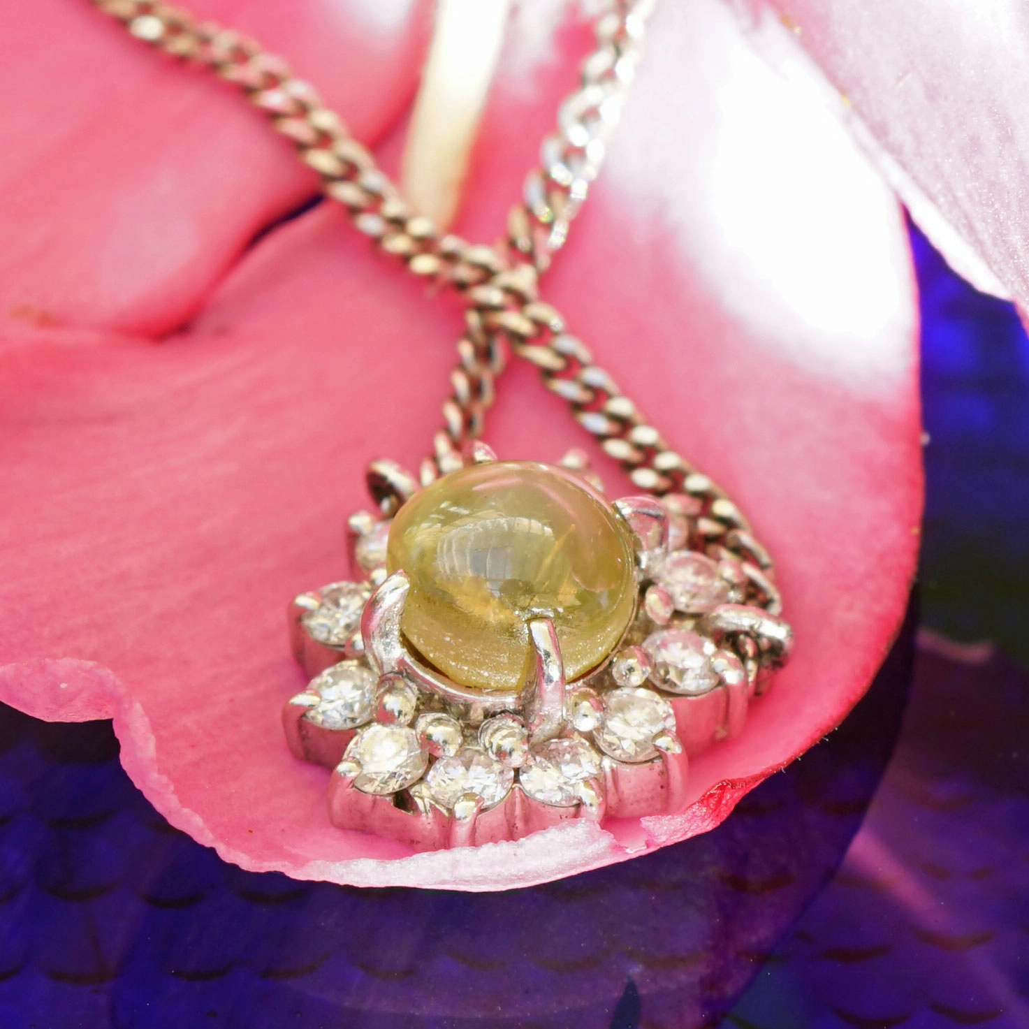 Chrysoberyll Katzenauge Brillant Collier 1.01 ct 0.22 ct TW VS PLATIN seltener selten
