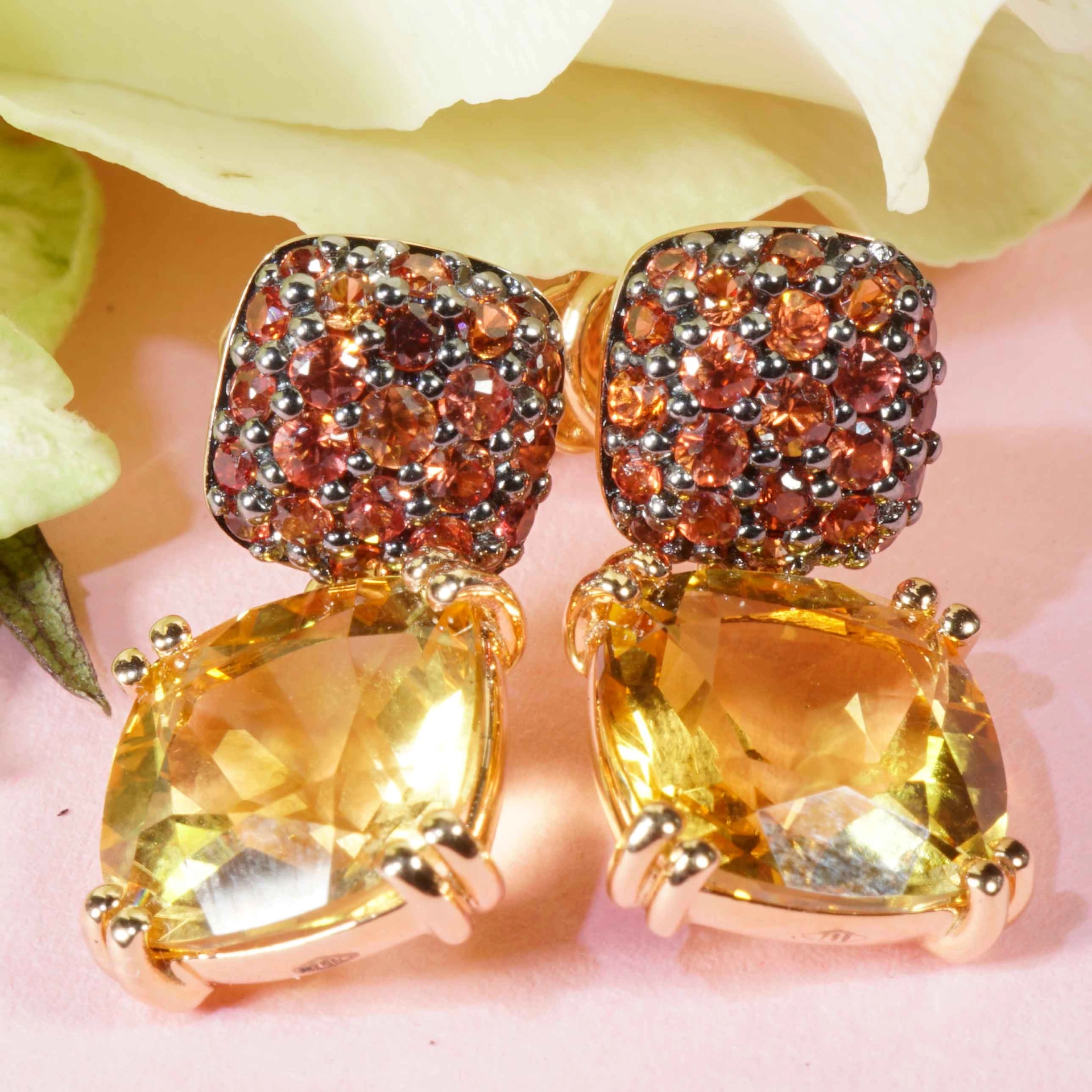 Ohrhänger Citrin Saphir 750er Rosegold...so edel und verzaubern den Tag..5.22 ct 0.81 ct