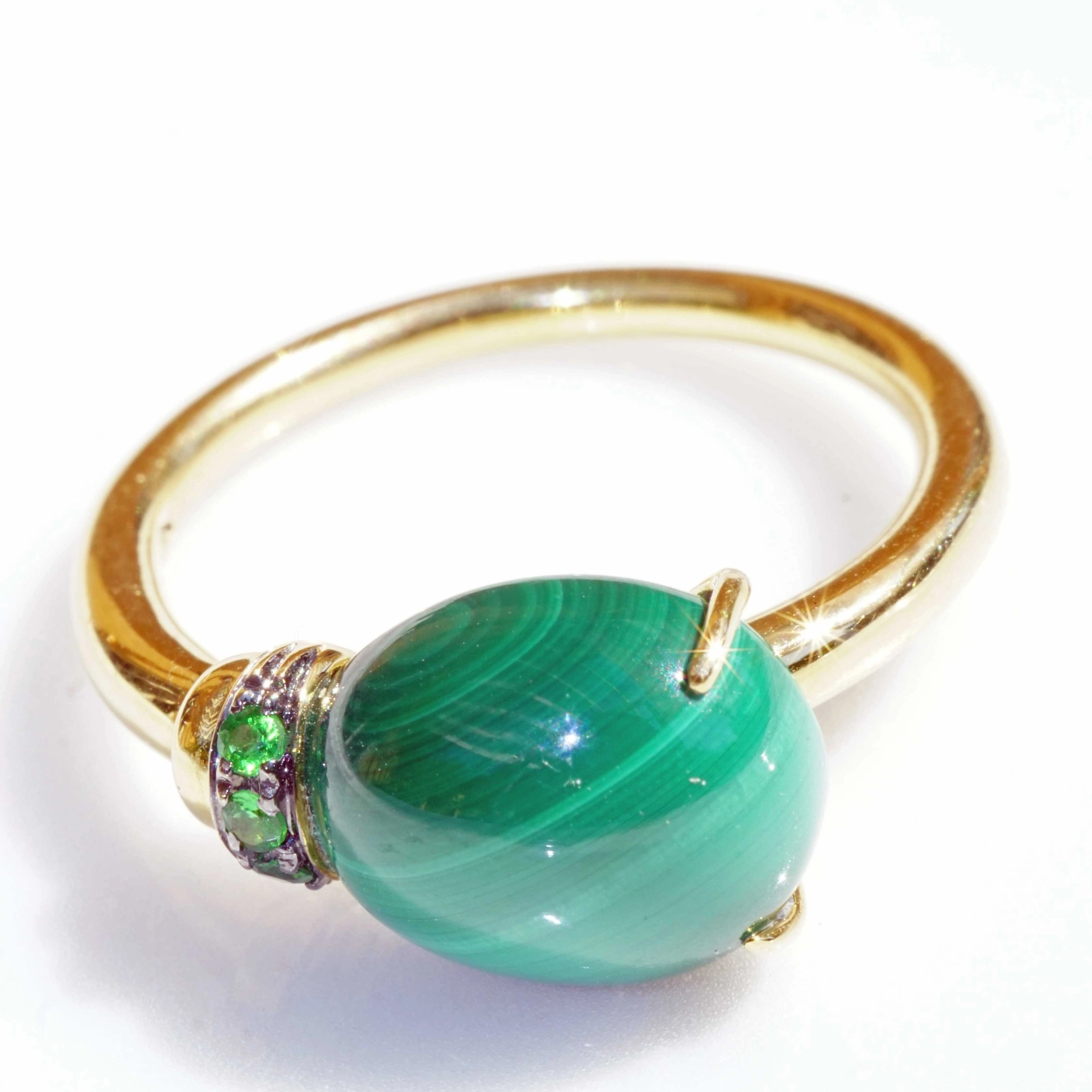Malachit Tsavorith Ring Drop 750er Gelbgold entzückend sweety 6.75 ct 0.04 ct