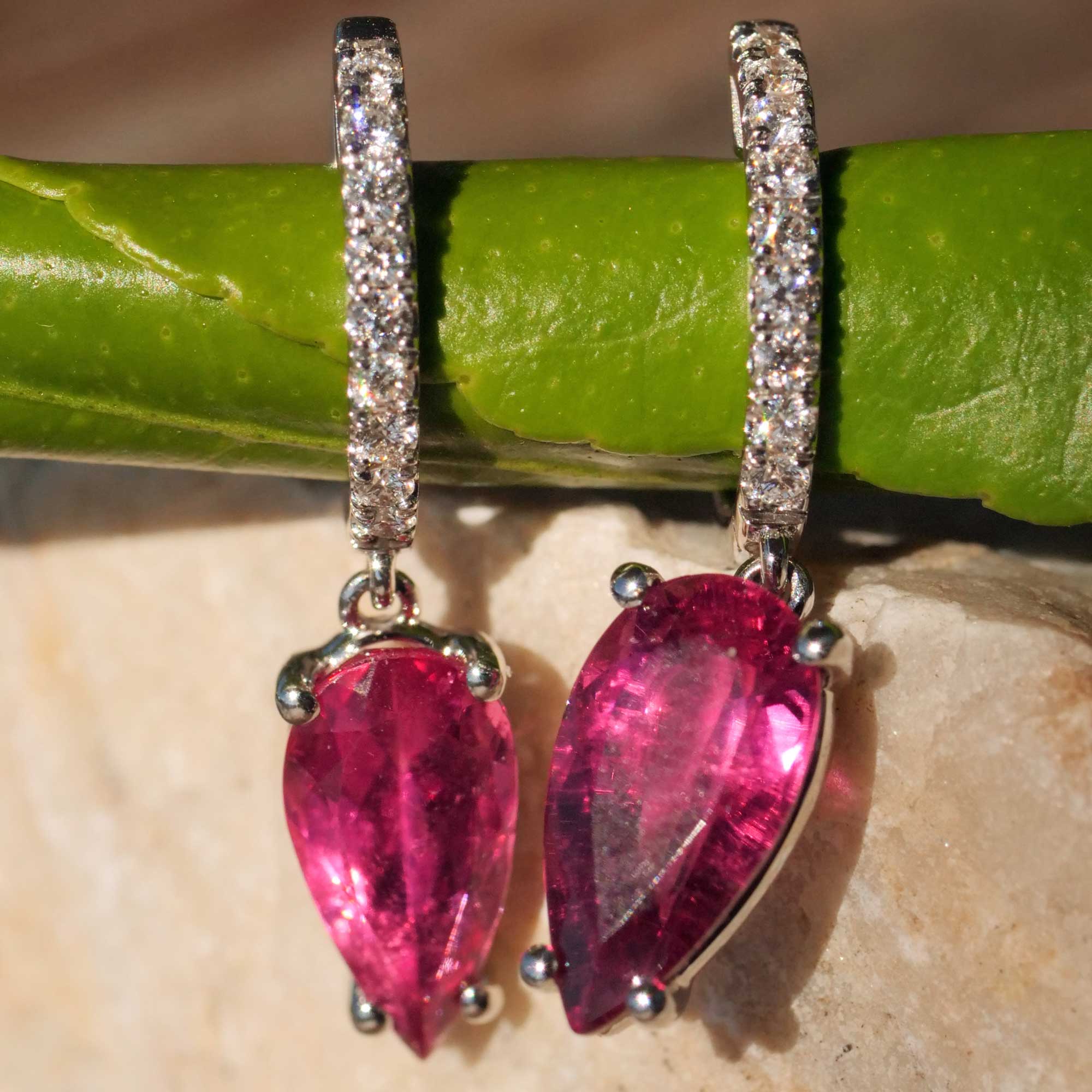 Rubelith Brillant Ohrhänger 3.59 ct 0.25 ct - Tolle Qualität pink-rot 750er Weissgold...ultraschön