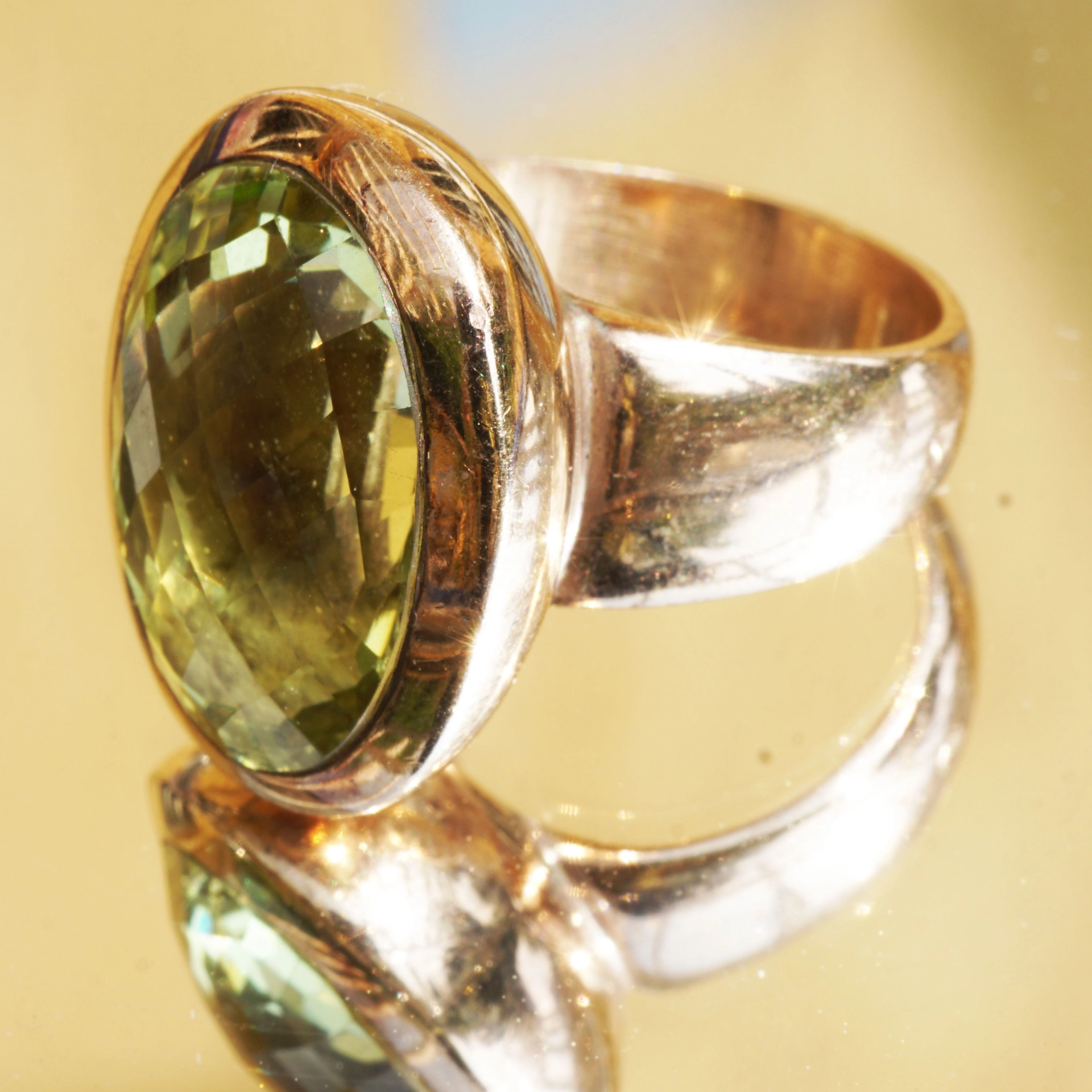 Lemoncitrin Ring Silber rosevergoldet 24 x 18 mm Handarbeit XXL 18 ct tolle intensive Farbqualität