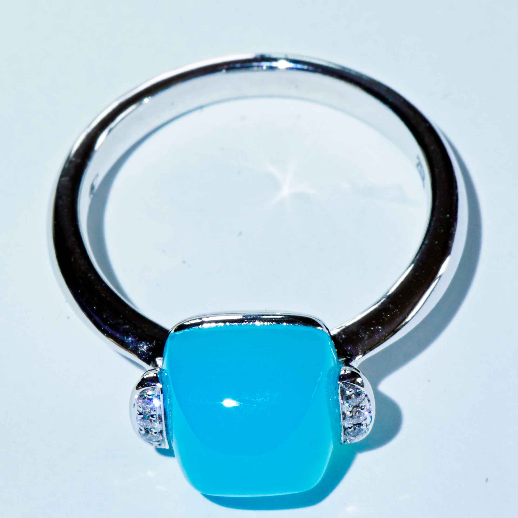Paraibafarbener Achat Brillant Ring 750er Weissgold sweety Kombinationsring einfach lässig