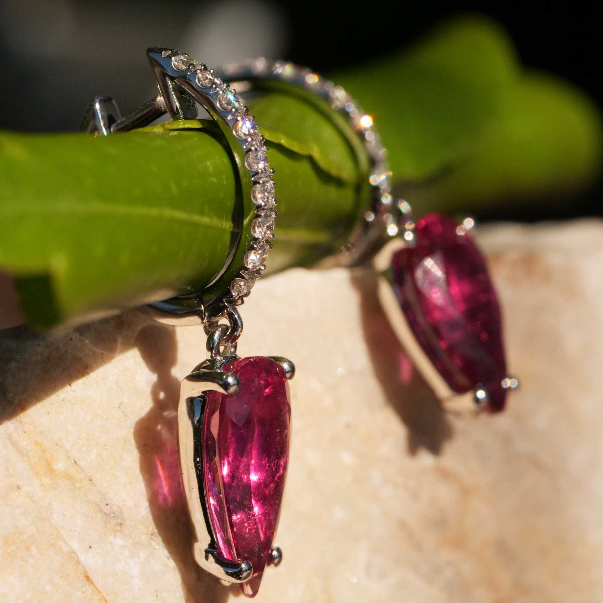 Rubelith Brillant Ohrhänger 3.59 ct 0.25 ct - Tolle Qualität pink-rot 750er Weissgold...ultraschön