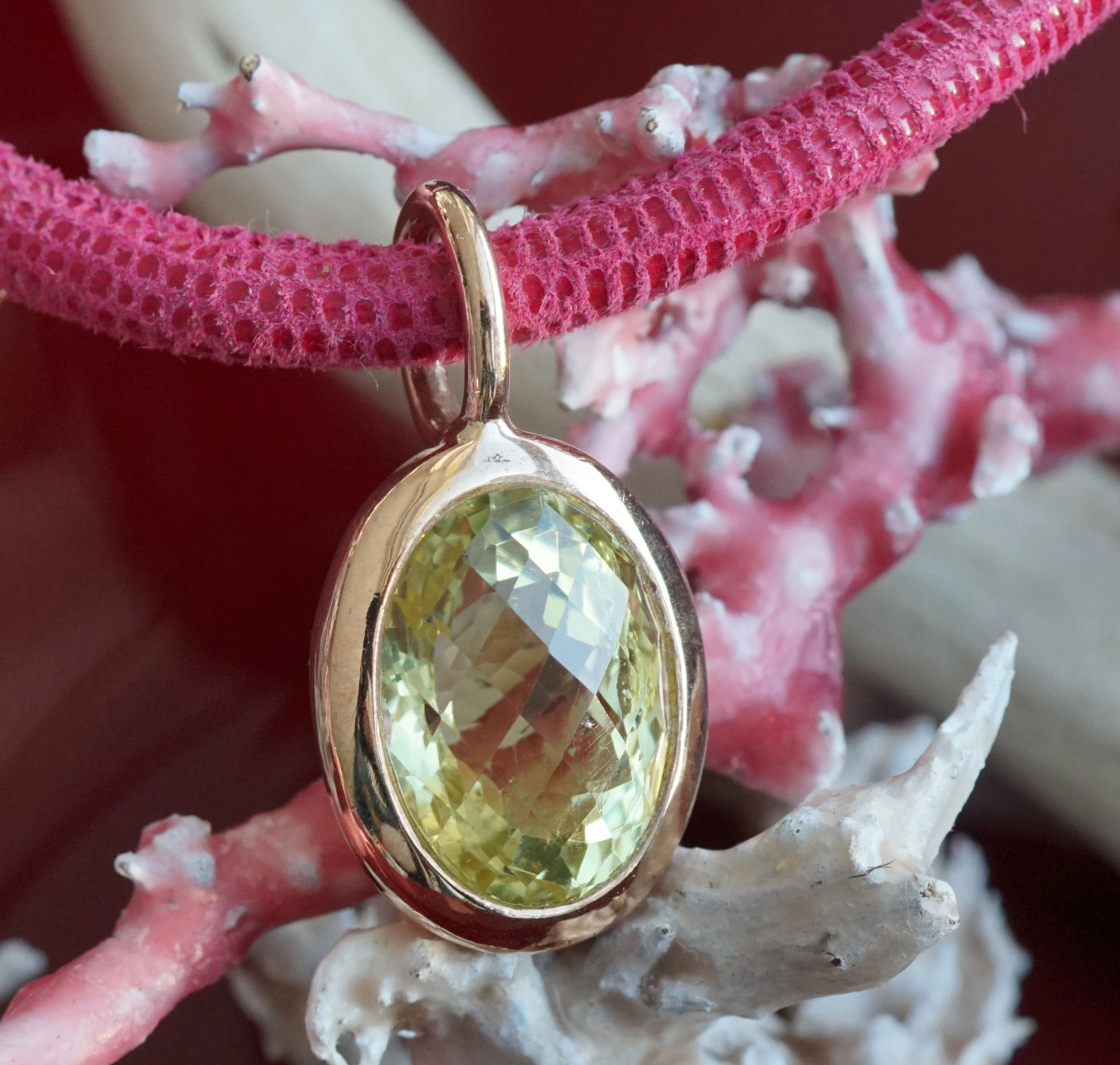Lemoncitrin Anhänger 30 x 15,5 mm Qietschvergnügt  925er Silber rosevergoldet