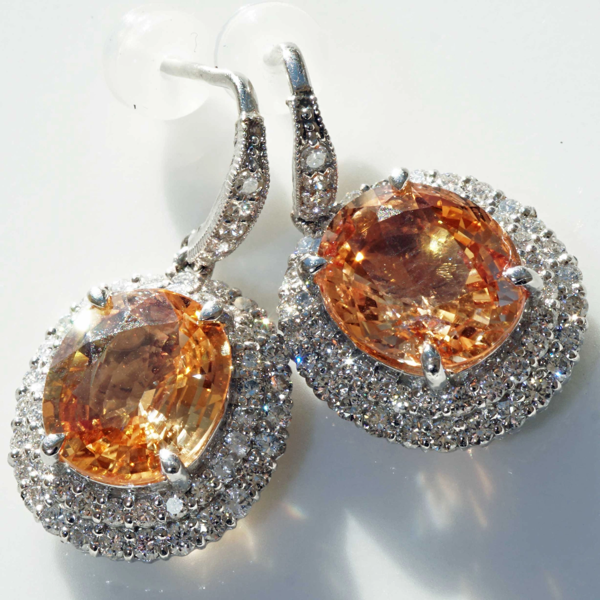 Saphir Brillant Ohrhänger in 900 Platin 7.14 ct 1.14 ct ORANGE-Pink mit Zertifikat HAMMER!