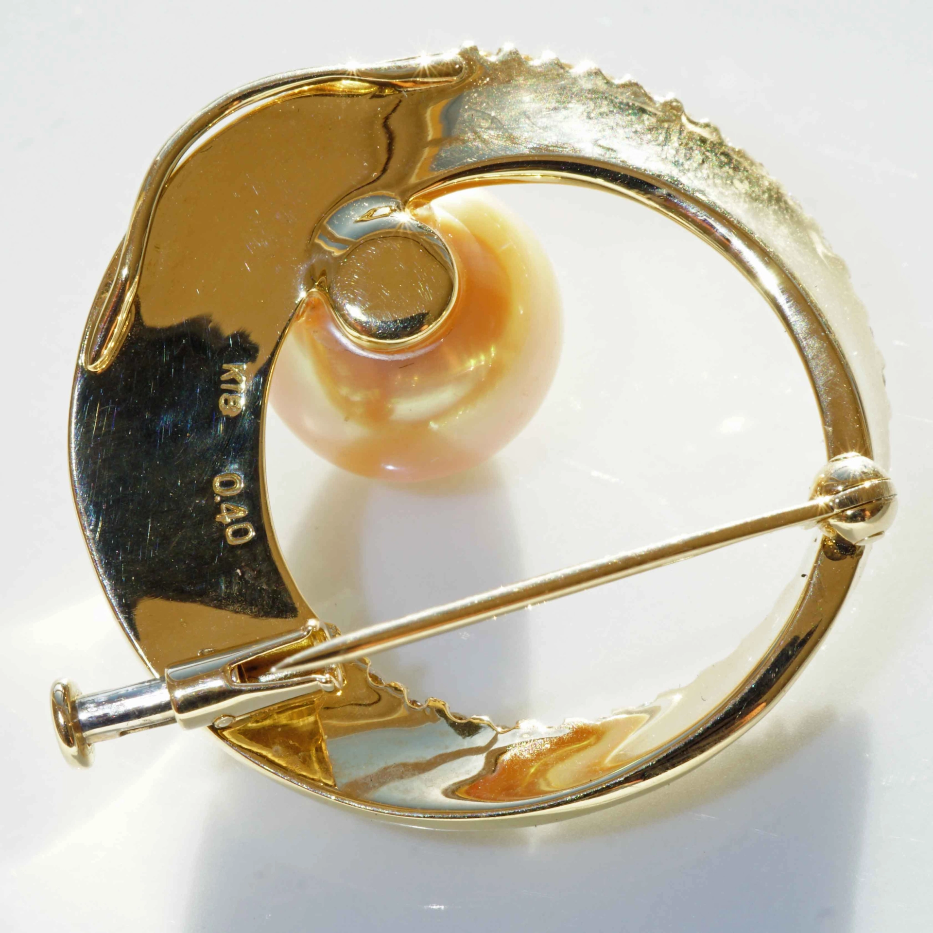 Südsee Zuchtperl Brillant Brosche 750er Gelbgold 0.40 ct lupenrein 10,9 mm D. AAA+ Top