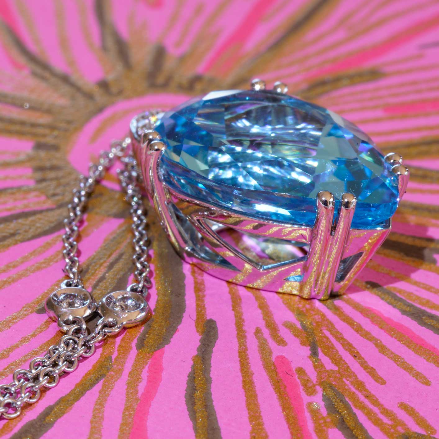 Blautopas Brillant Anhänger 750er Weissgold 14 ct 0.11 ct ...Aqua Wasser Brillanz Tropfenform 