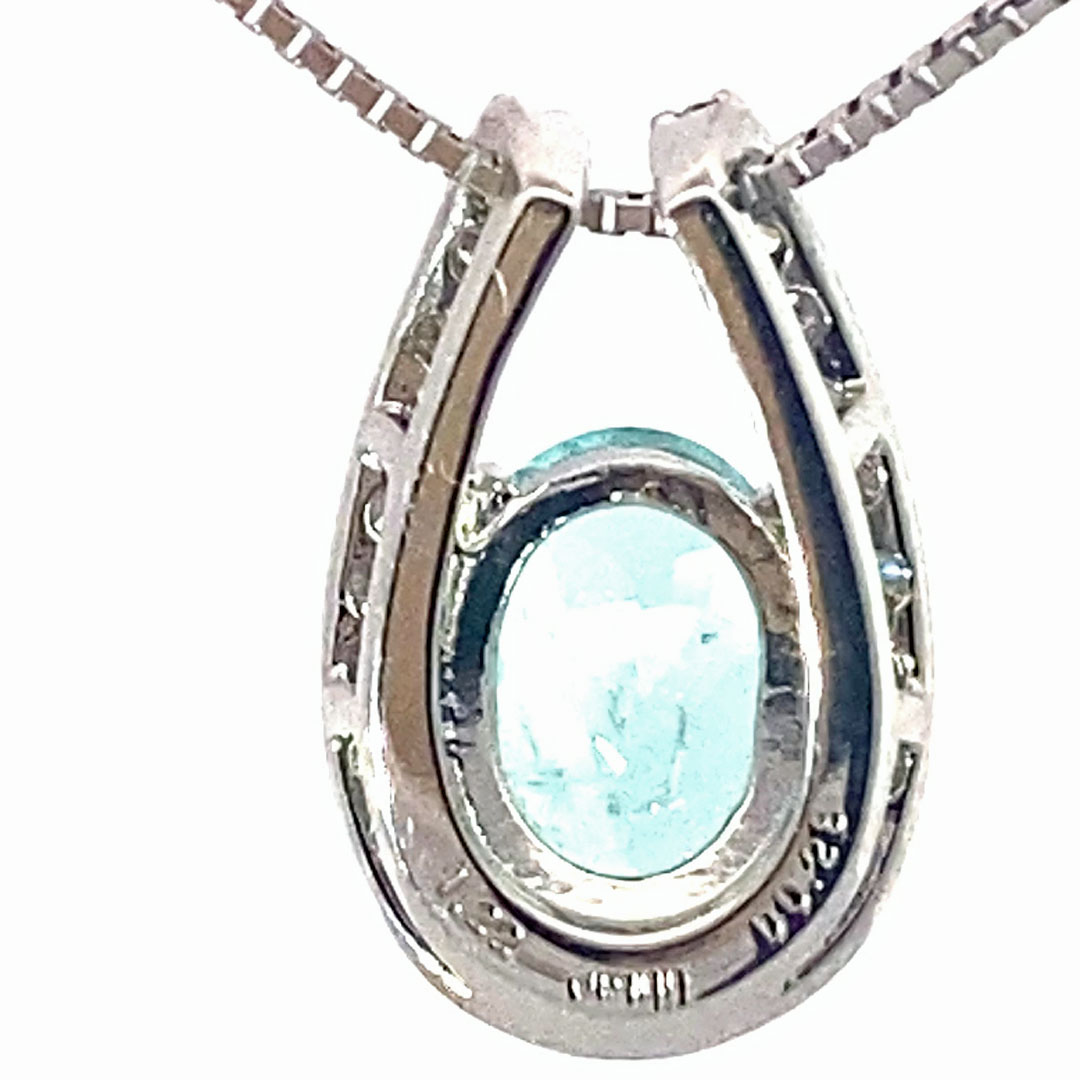 Paraiba Turmalin Anhänger in 900er Platin mit Kette 1.22 ct 0.28 ct leuchtendes Schwimmbadtürkisblau