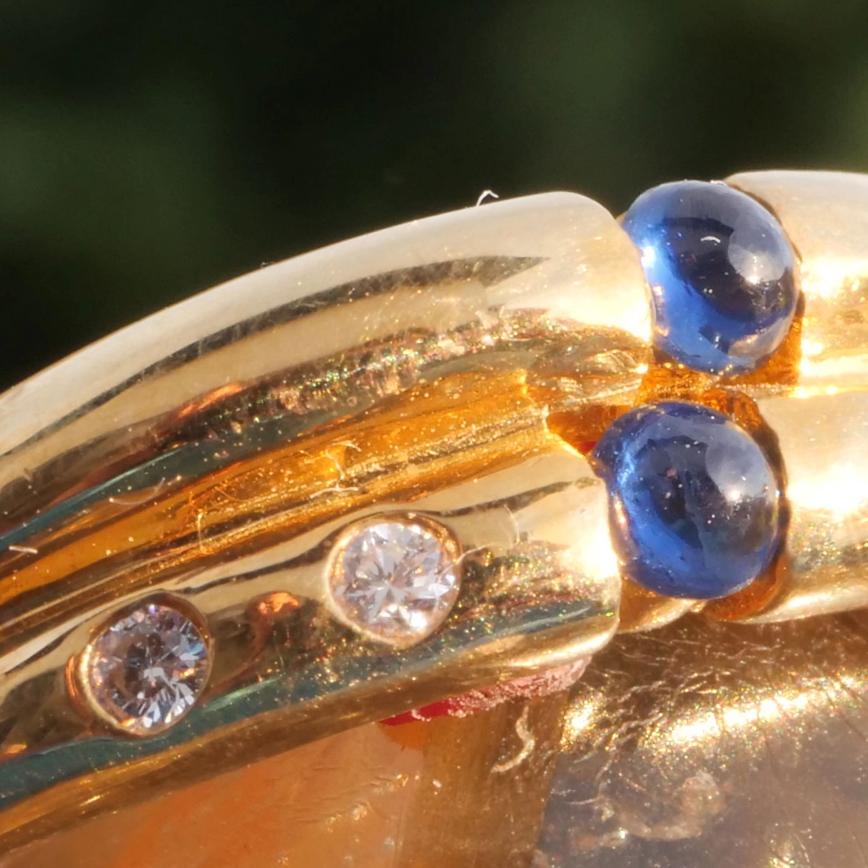 Saphir Brillant Ring 750er Gelbgold neu und ungetragen doppelreihig versetzt