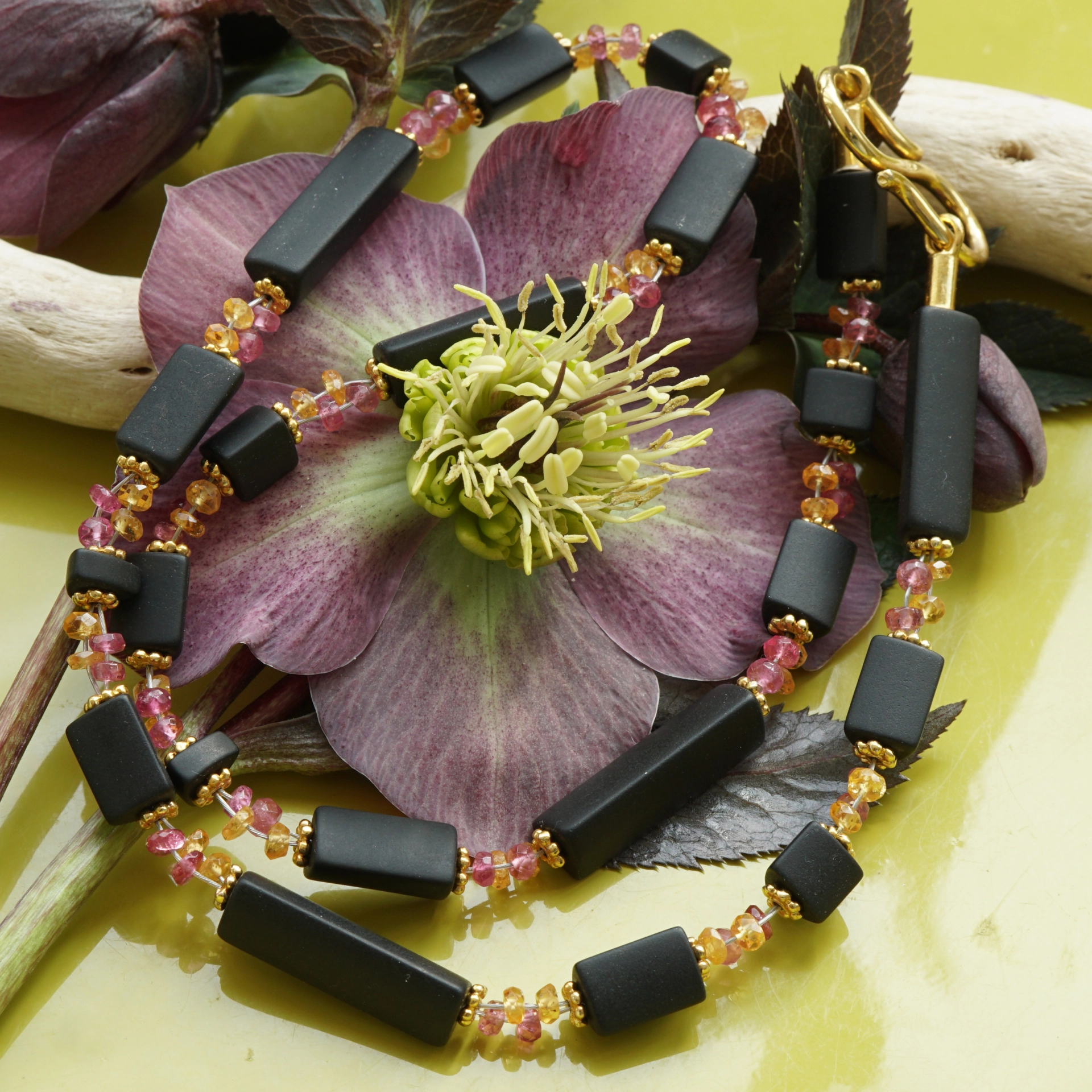 Mandaringranat Turmalin Onxy Kette Silber vergoldet 44,5 cm lang ganz bezaubernd