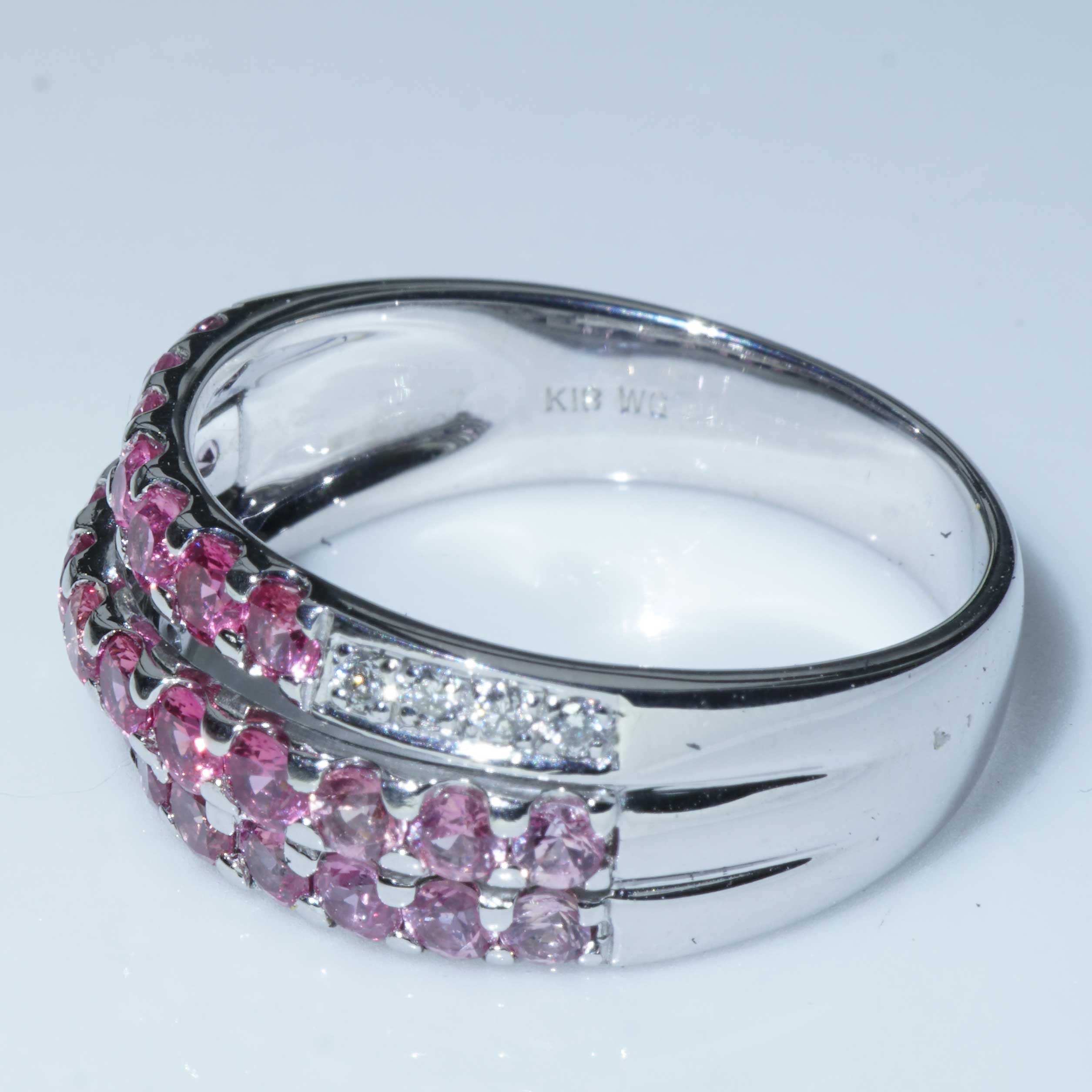 Pink Saphir Brillant Ring 750er Weissgold 1.50 ct 0.08 ct interessante Farbabstufungen von hell zu dunkel
