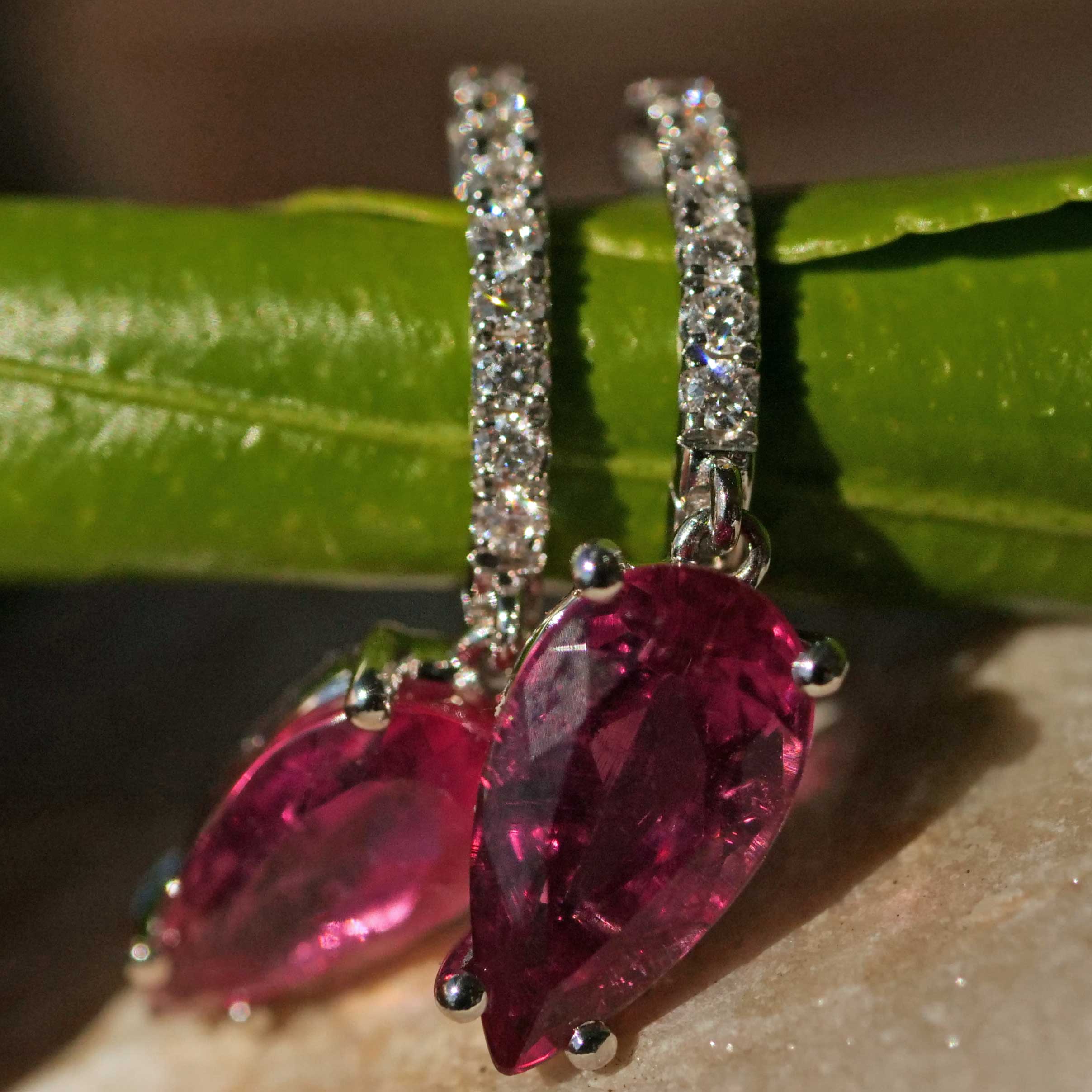 Rubelith Brillant Ohrhänger 3.59 ct 0.25 ct - Tolle Qualität pink-rot 750er Weissgold...ultraschön