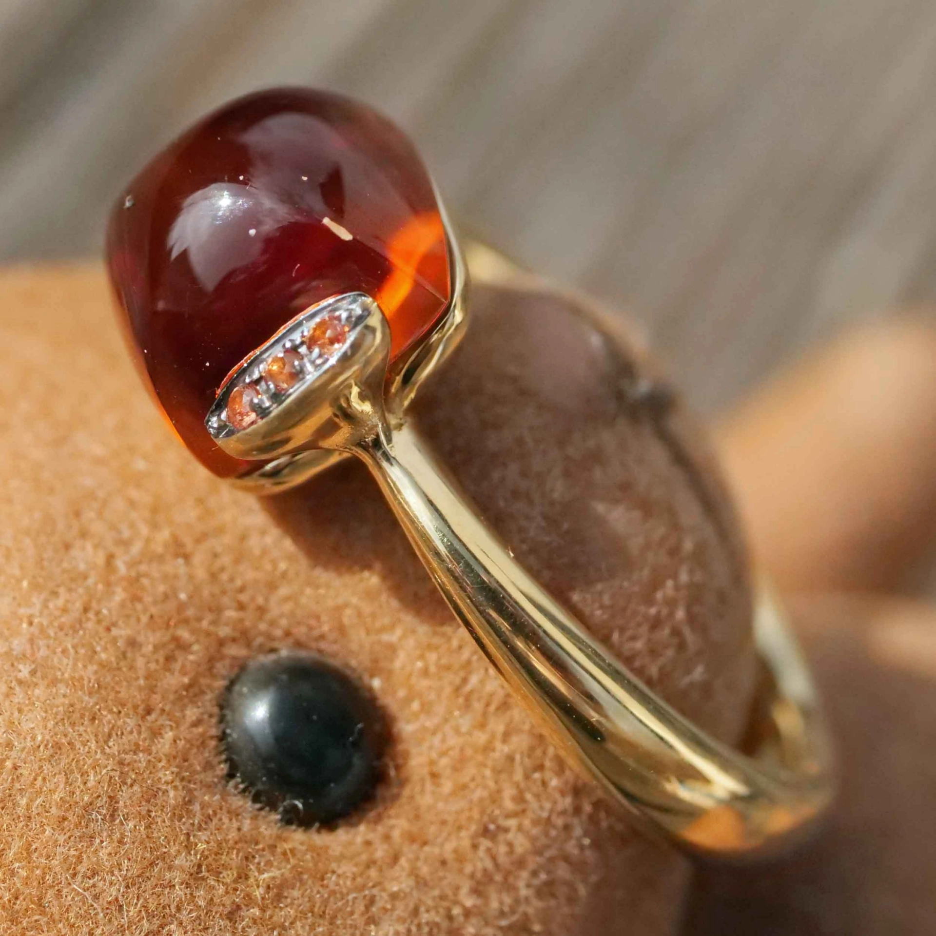 Citrin Saphir Ring 750er Gelbgold sweety Kombinationsring einfach lässig Kissenform