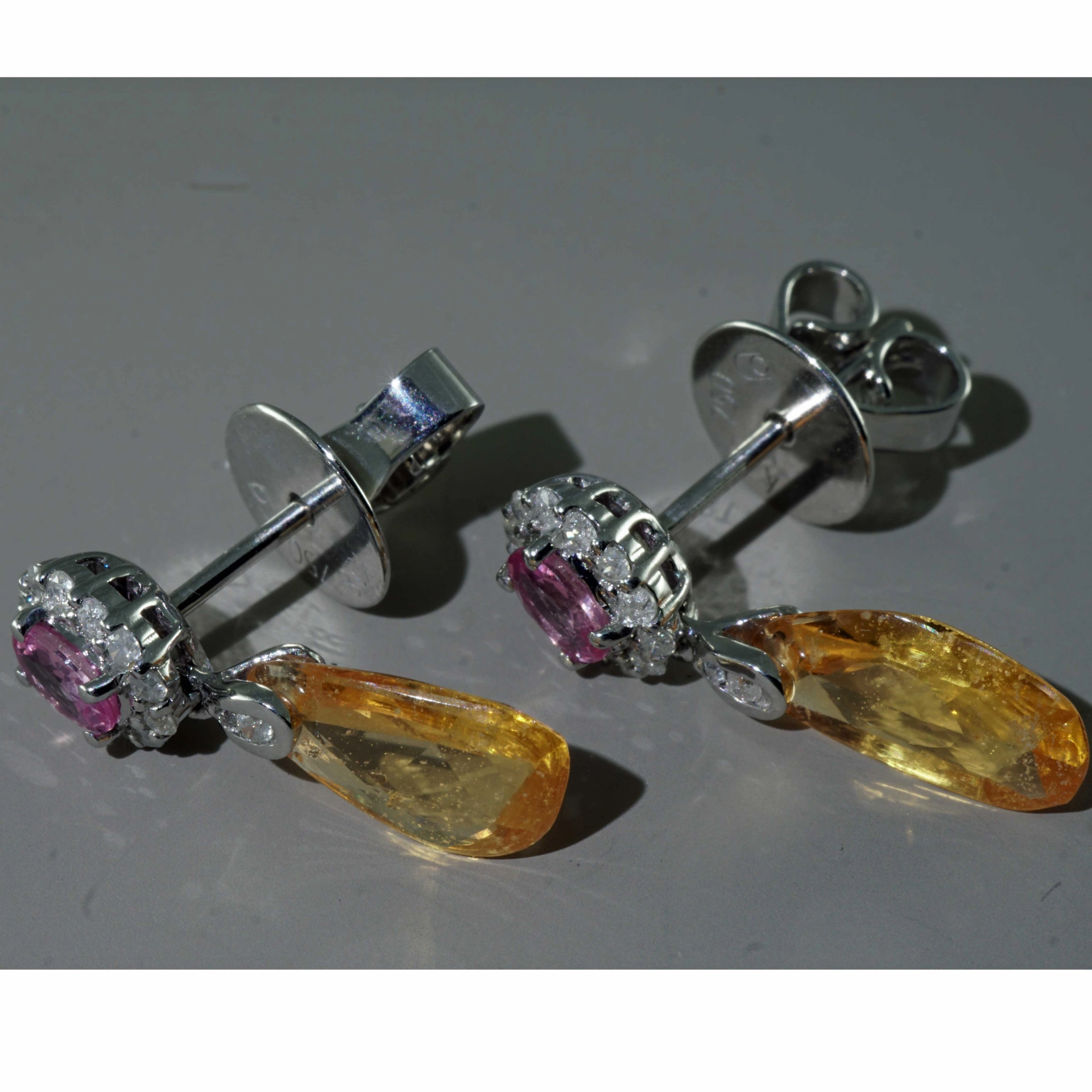 SON04177-Pink-Gelbe-Sugarloaf-Saphir-Brillant-Ohrhaenger-750er-Gelbgold-g Pink Gelbe Sugarloaf Saphir Brillant Ohrhänger 750er Gelbgold..außergewöhnliche Formen und Farben..g