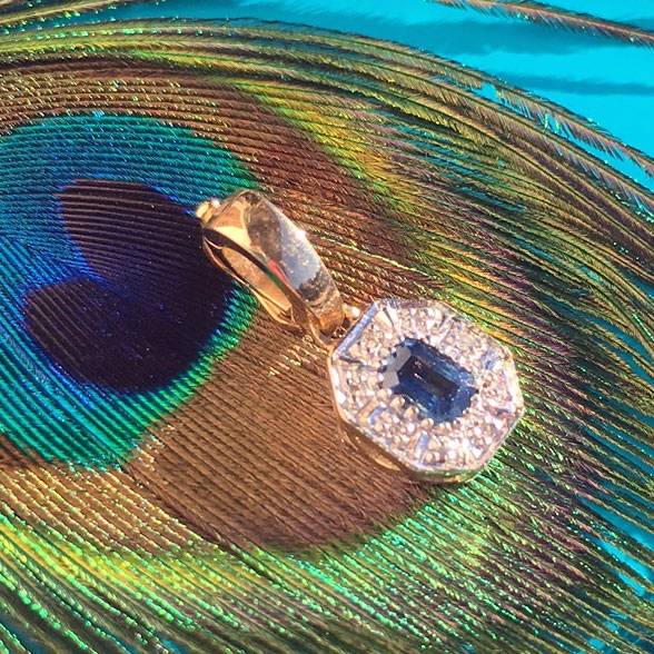 Saphir-Diamant-Anhänger/Clip, 375er Gelbgold/rhodiniert