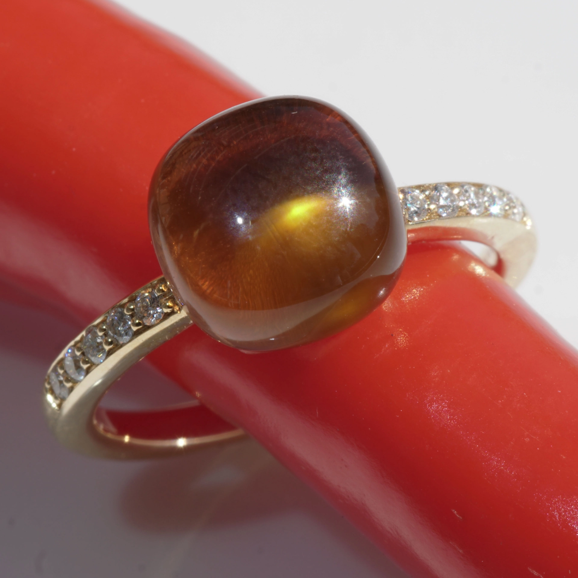 Citrin Brillant Ring 750er Gelbgold Liquid Impressions cooles Design 4.72 ct 0.11 ct