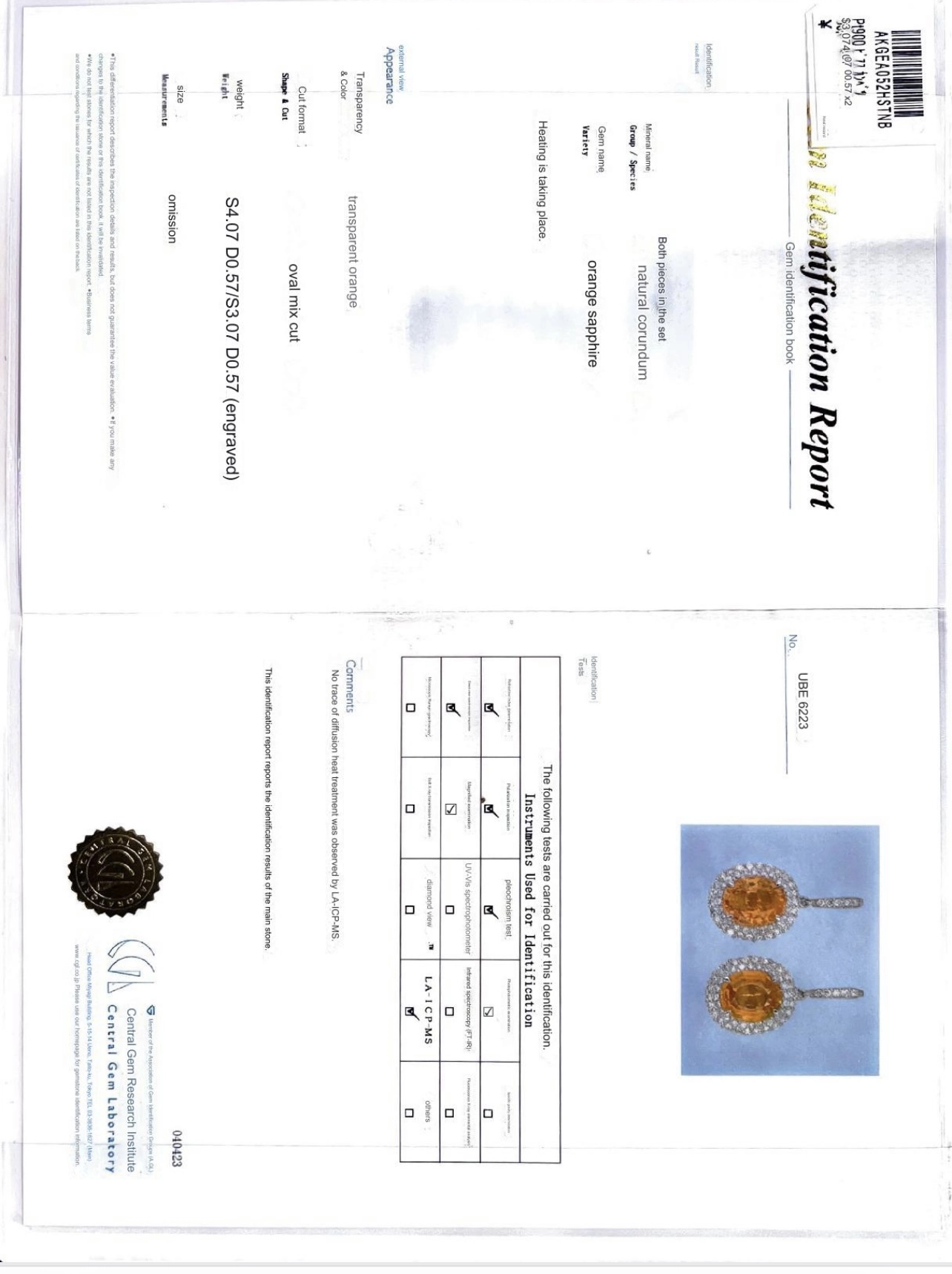 IMG_4714 Saphir Brillant Ohrhänger in 900 Platin 7.14 ct 1.14 ct ORANGE-Pink mit Zertifikat HAMMER!