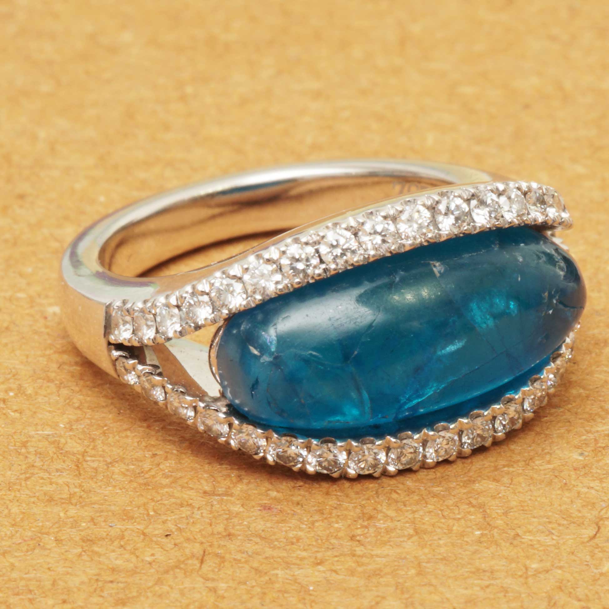 Paraibafarbener Neon Apatit Brillant Ring 750er Weissgold  7.50 0.66 ct TW VS Edelschmiede