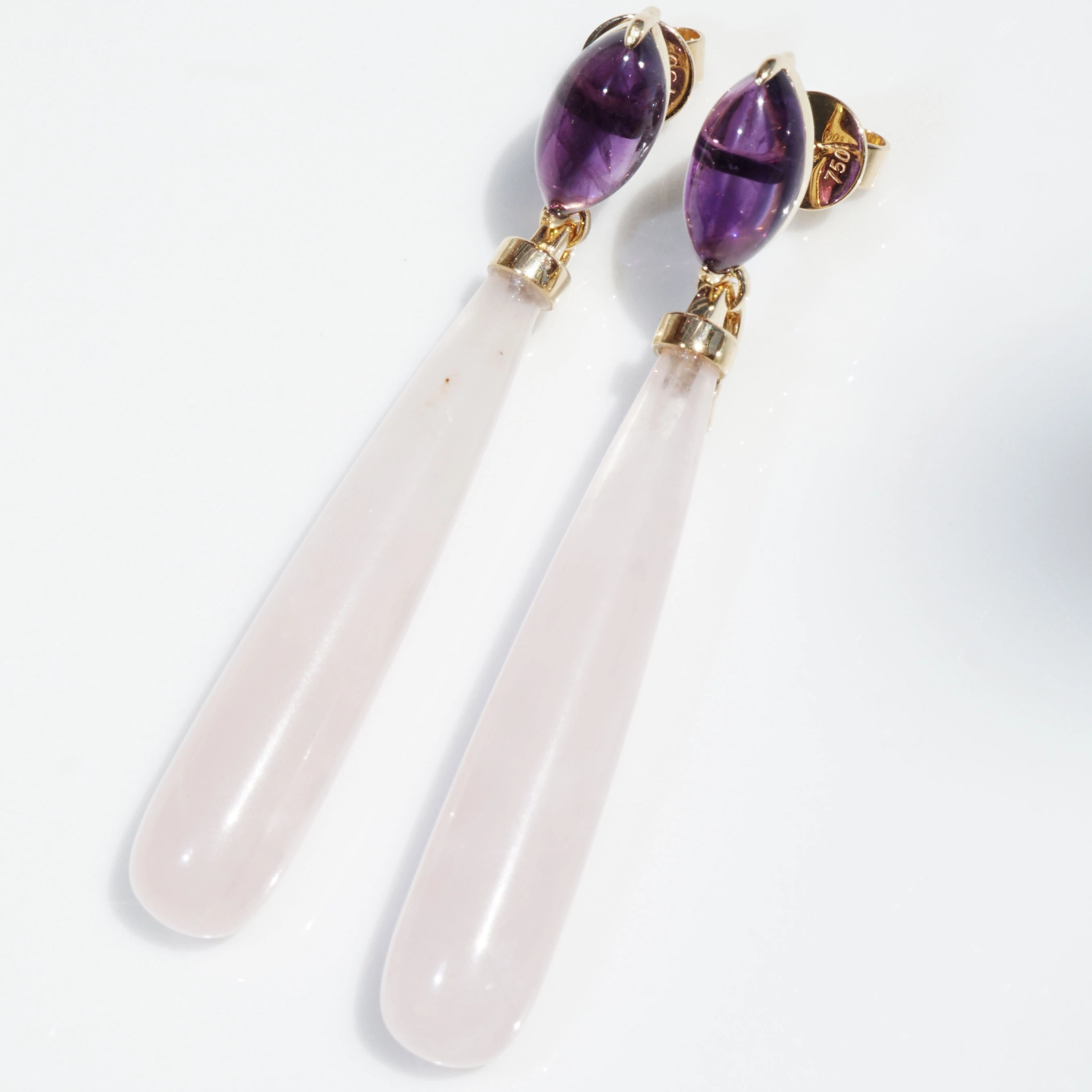 Rosenquarz Amethyst Ohrhänger 750er Gelbgold...pink-violette Versuchung...aushängbare Pampel