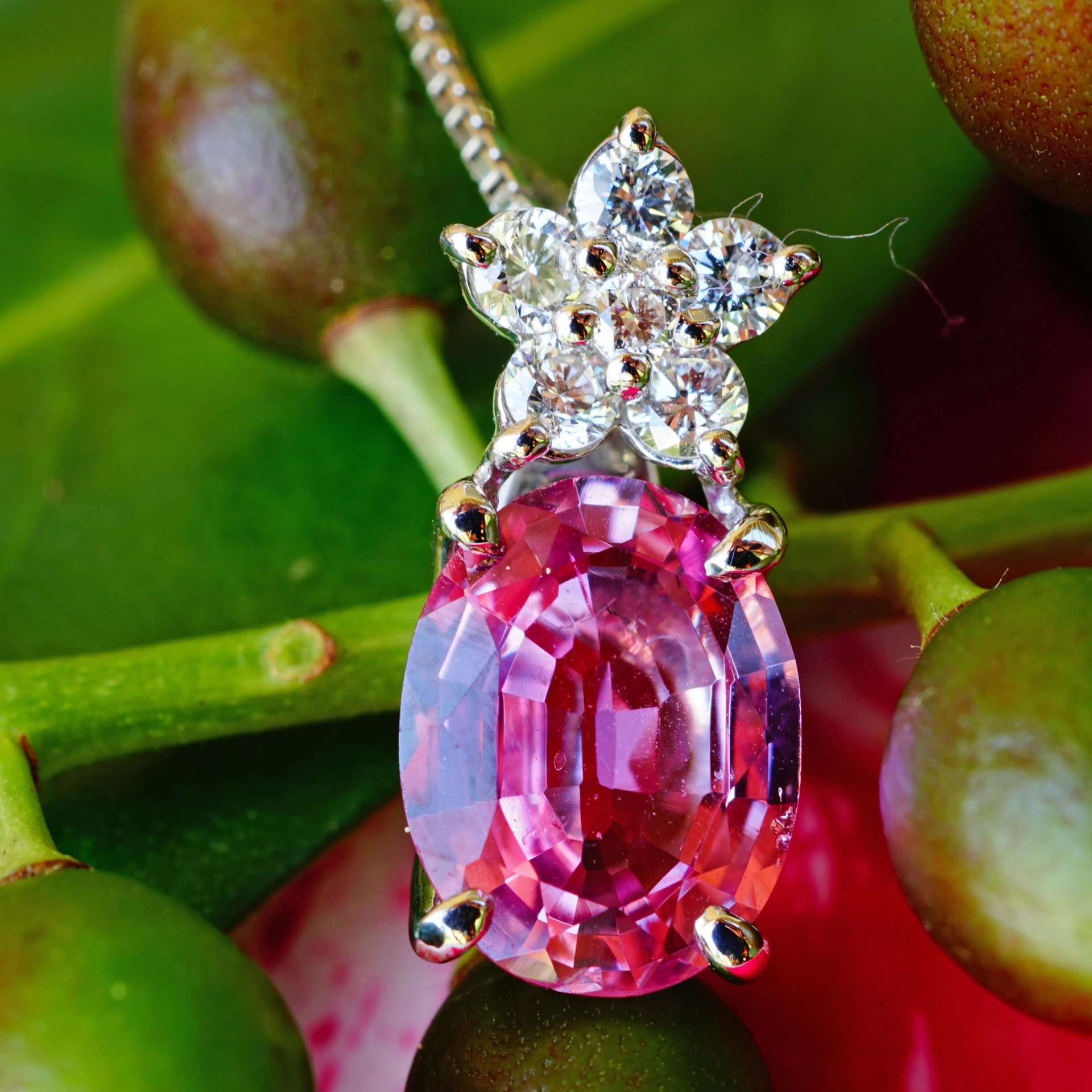 Pink Saphir Brillant Anhänger Kette 750er Weissgold 1.80 ct 0.19ct