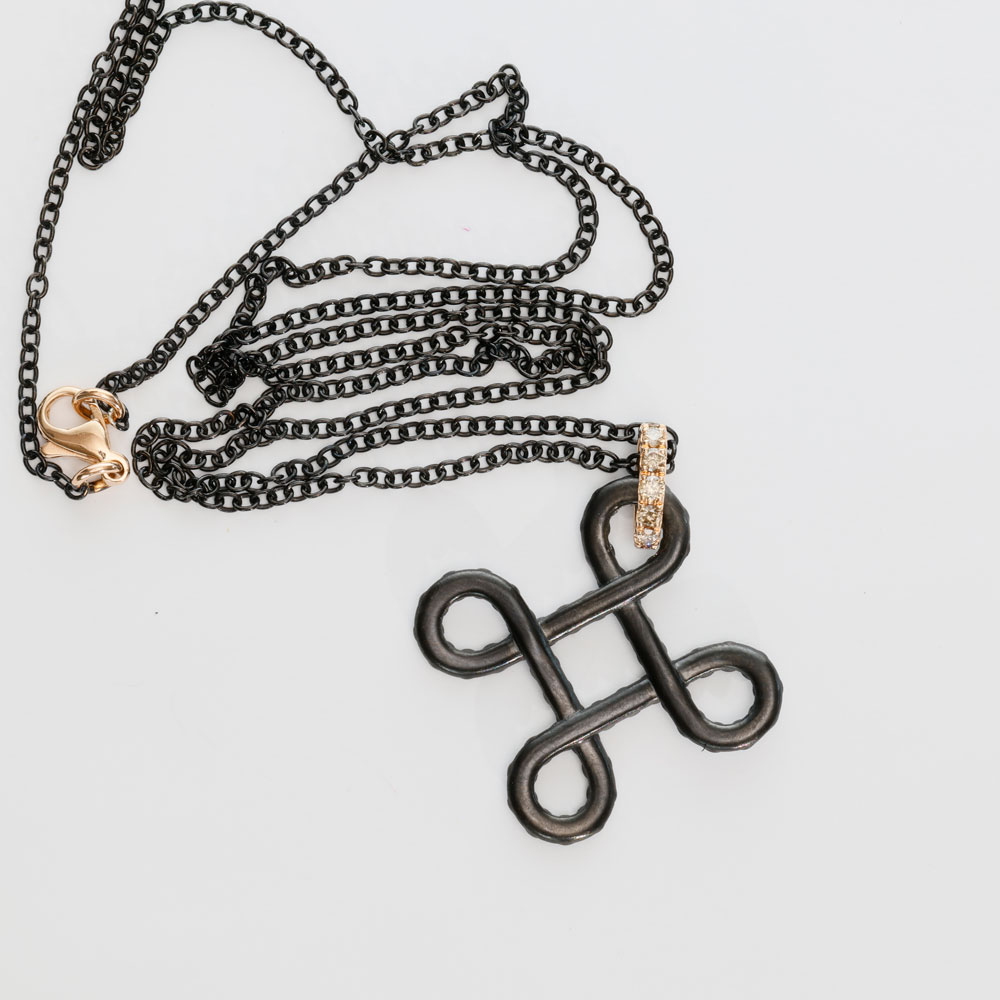 Brillant Collier 750er Rosegold 0.29 ct TW VS...Mystik Knot....schwarz rhodiniertes Silber