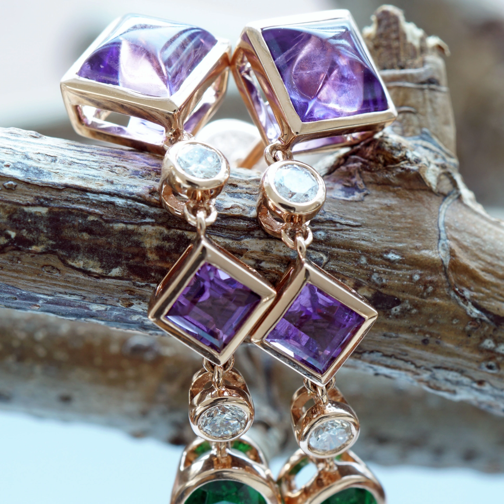 Amethyst Diopsid Brillant Ohrhänger  750er Rosegold ... Dragonia Colors