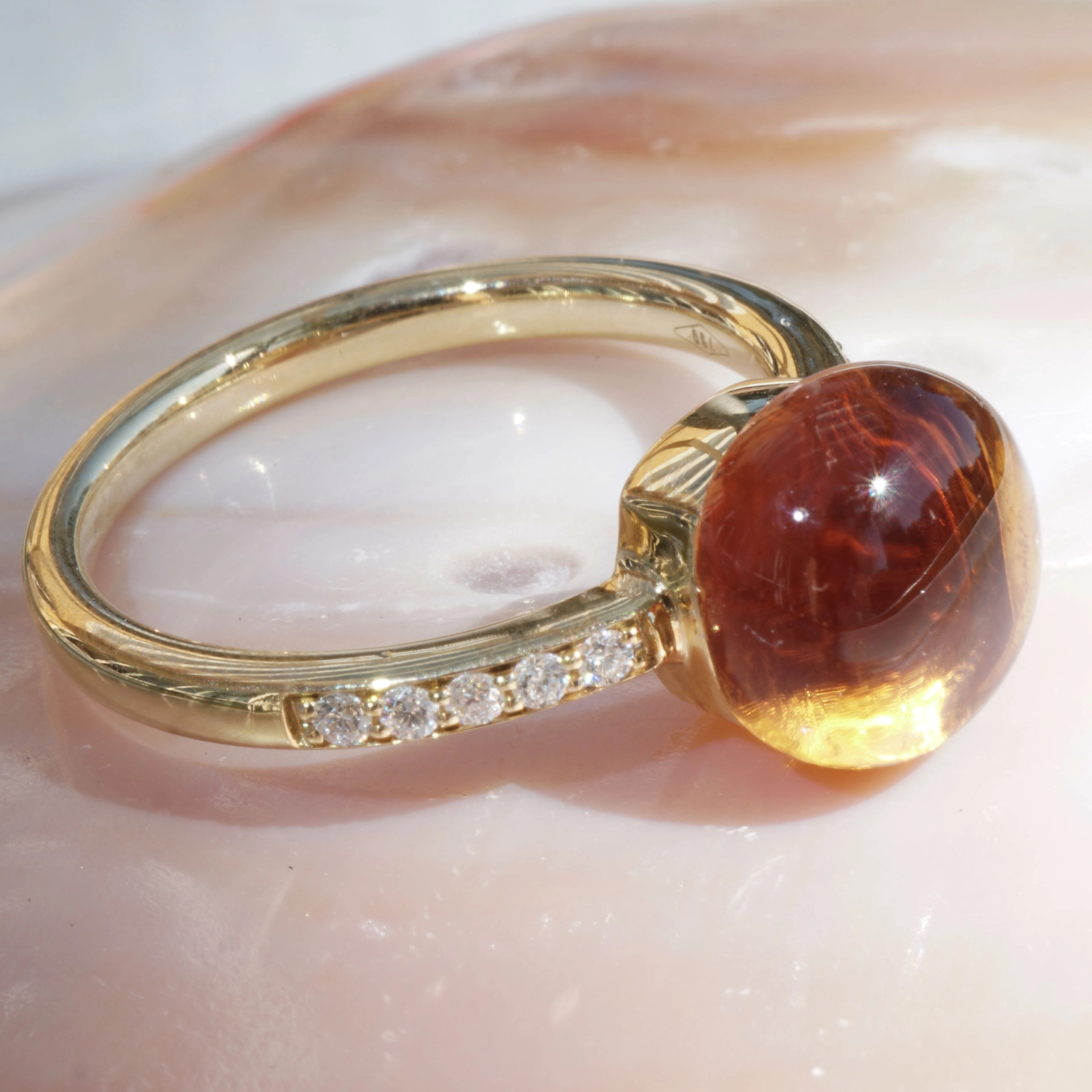 Citrin Brillant Ring 750er Gelbgold Liquid Impressions cooles Design 4.72 ct 0.11 ct