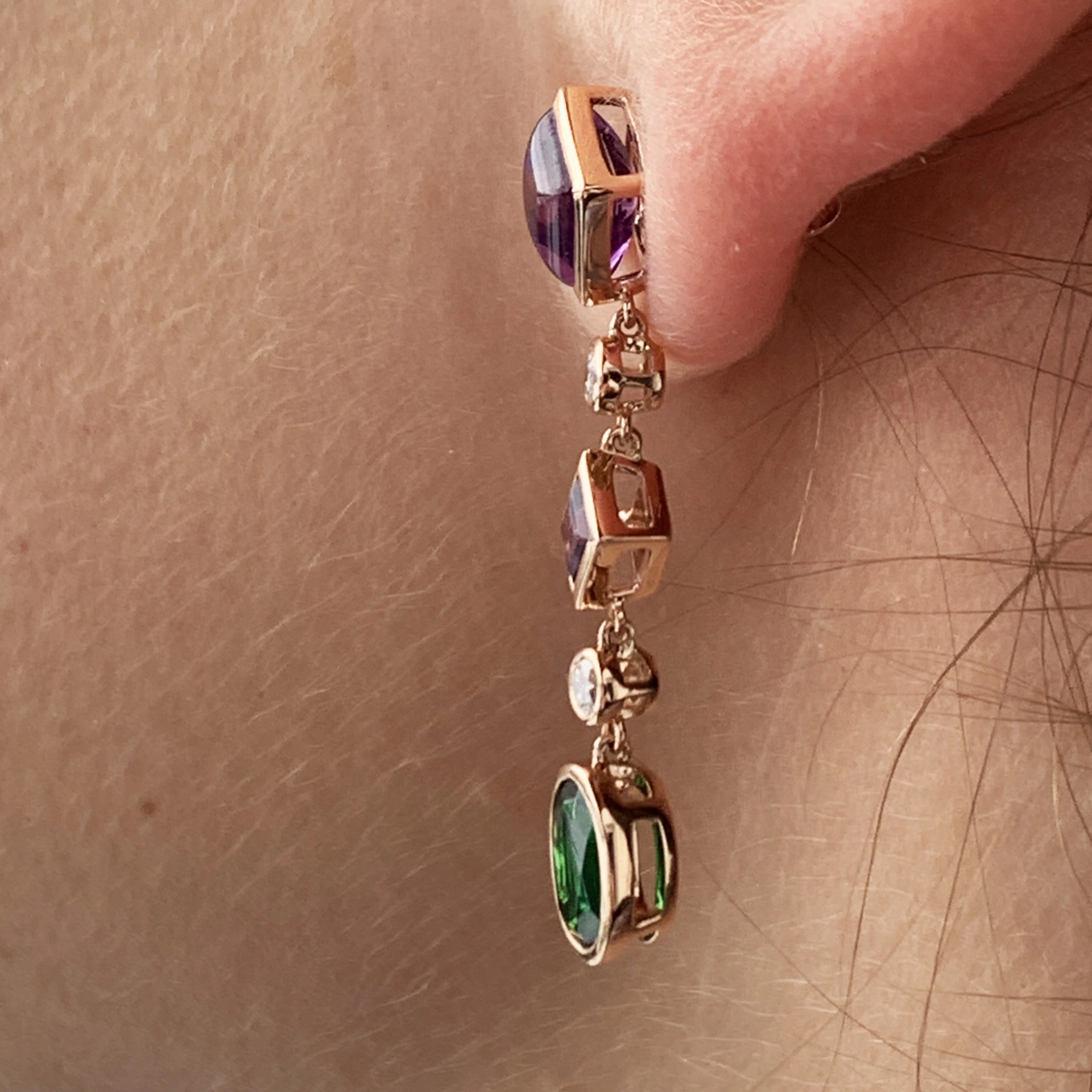Amethyst Diopsid Brillant Ohrhänger  750er Rosegold ... Dragonia Colors