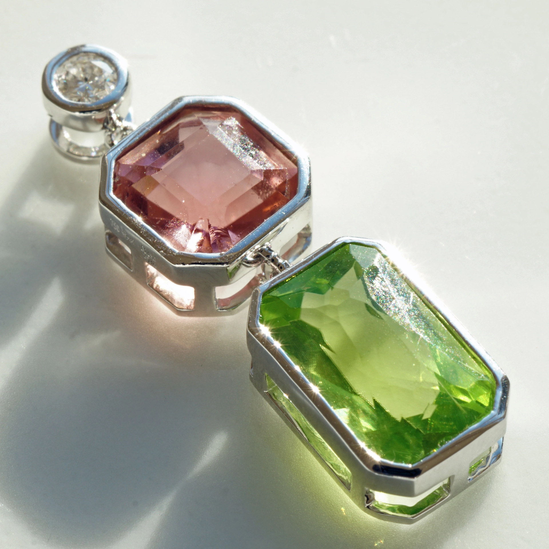 Turmalin Brillant Peridot Anhänger 750er Weissgold TOP FARBEN Afghanistan