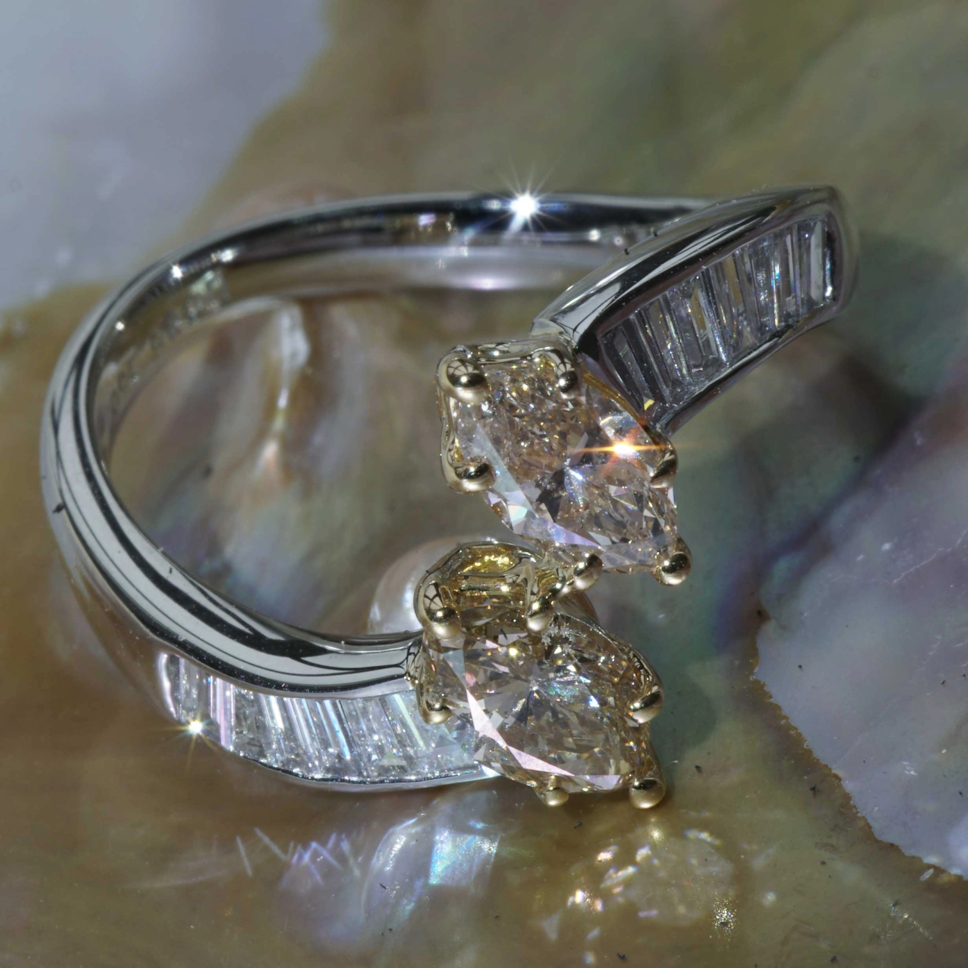Diamant Marquise Ring 900 Platin 750er Gelbgold 1.11 ct 0.36 ct exklusiv und hochwertig