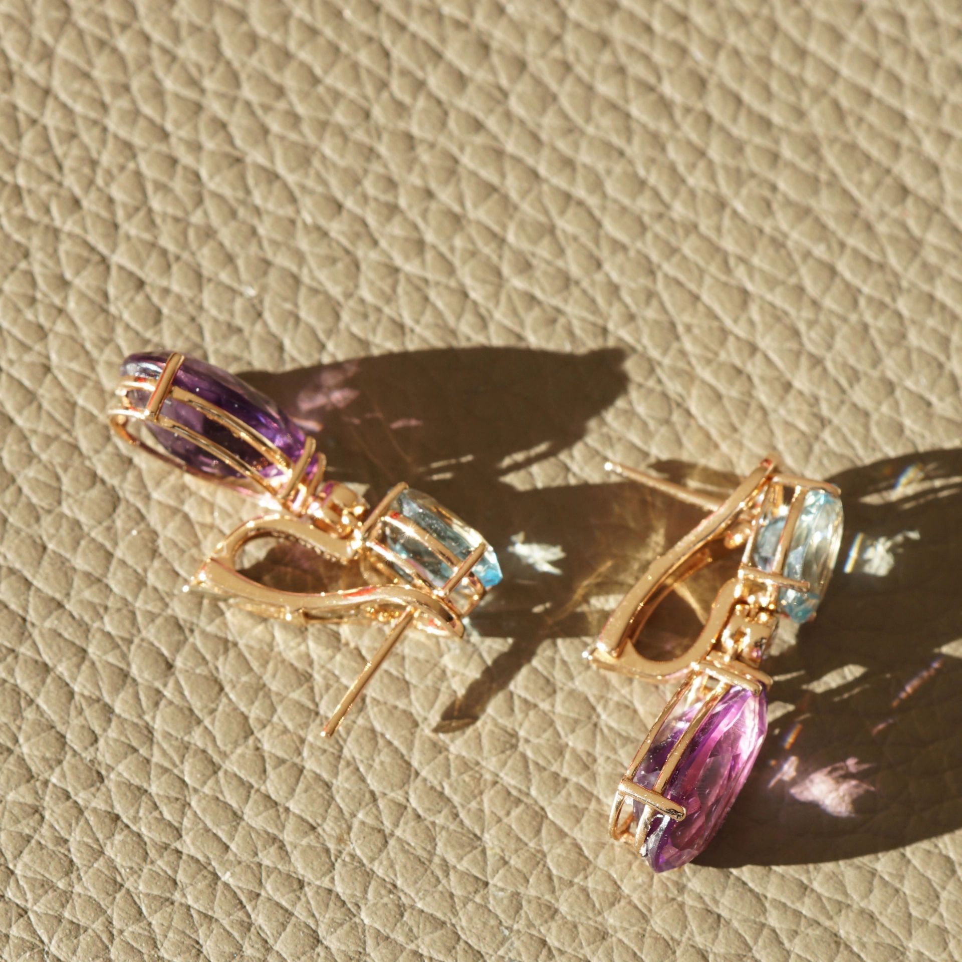 Aquamarin Amethyst Ohrhänger m. Brillanten in 750er Rosegold hochwertig