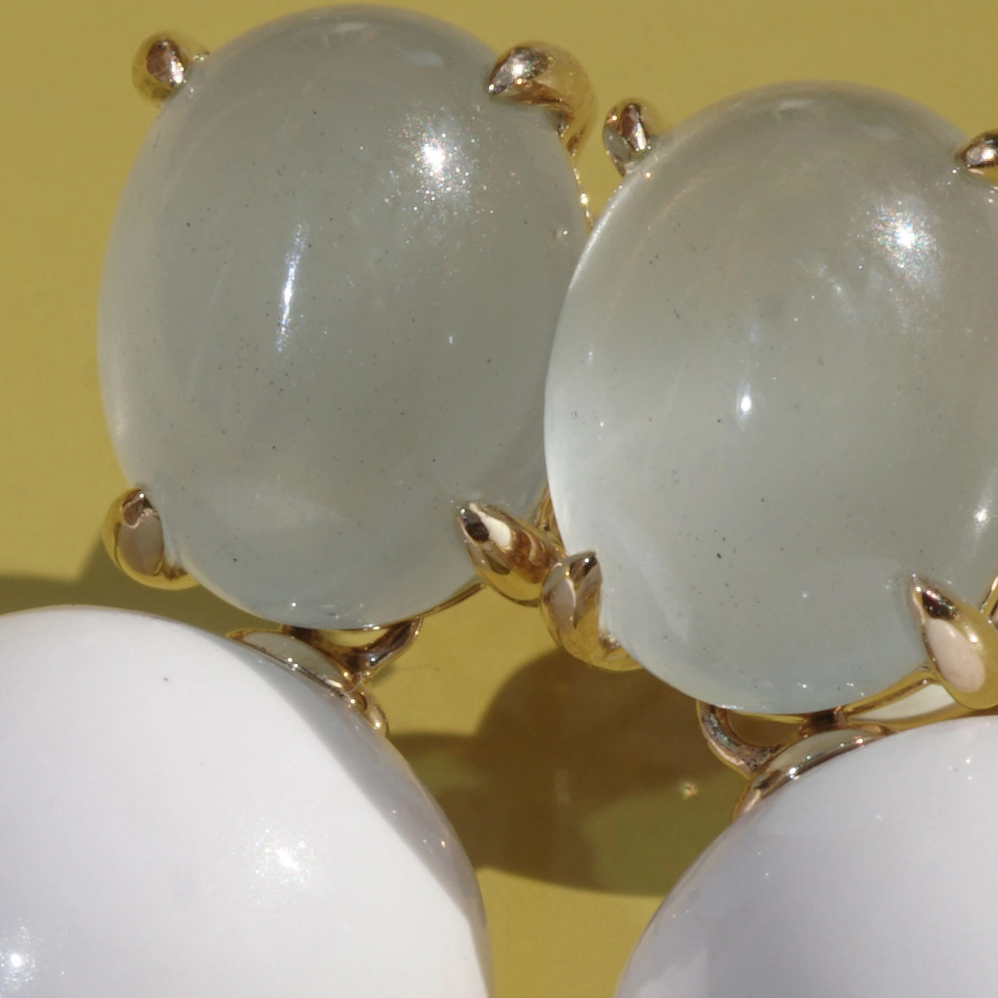 Cacholong Aquamarin Ohrhänger 585er Gelbgold...Himmelblau und Schneeweiss