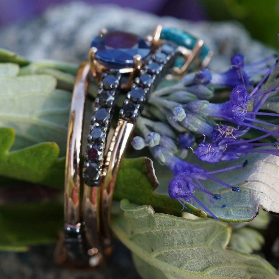 Diamant Memoire Ring Citrin 0.30 ct Diamanten schwarz GALAXY 750er Gold